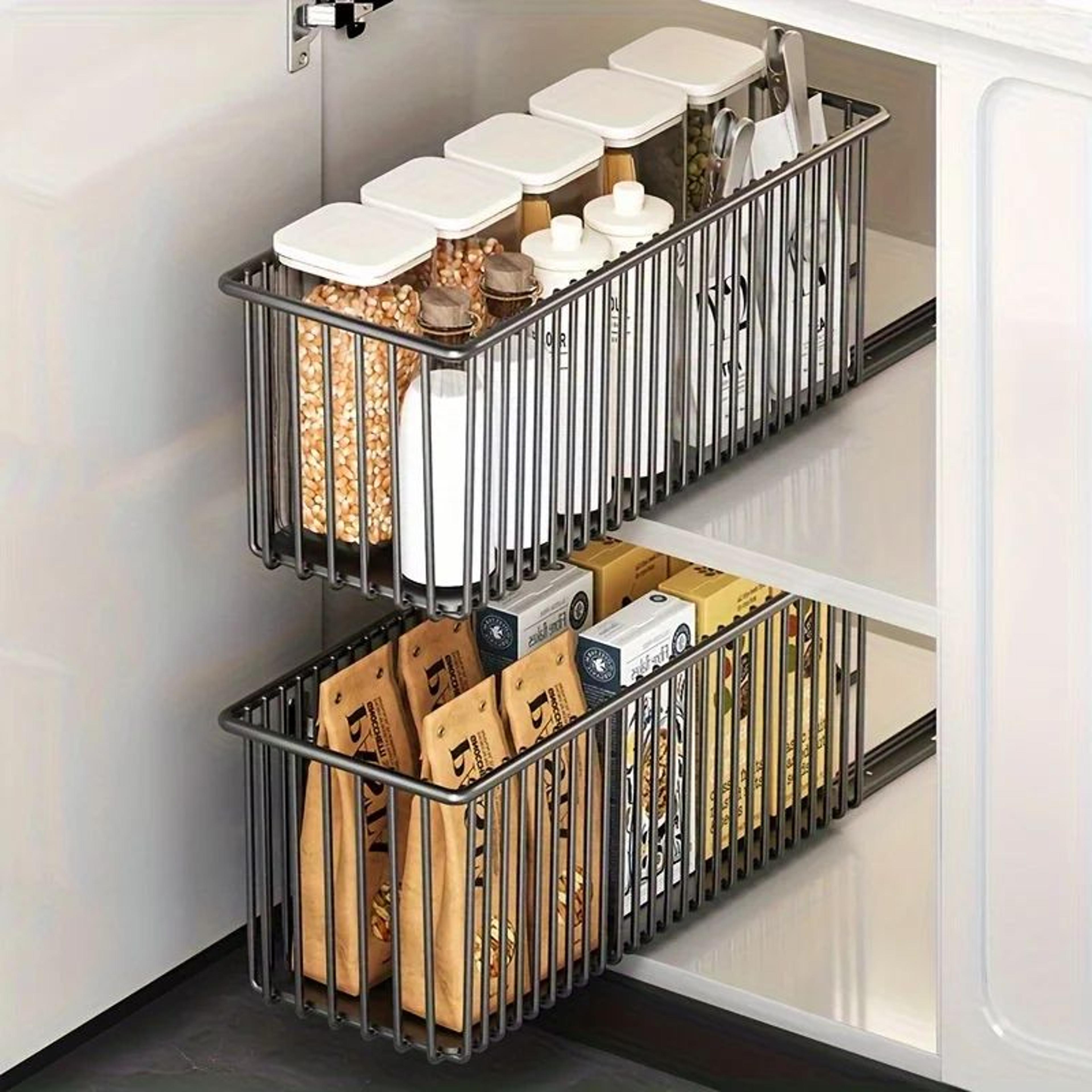 pull out cabinet organizer basket with sliding drawer