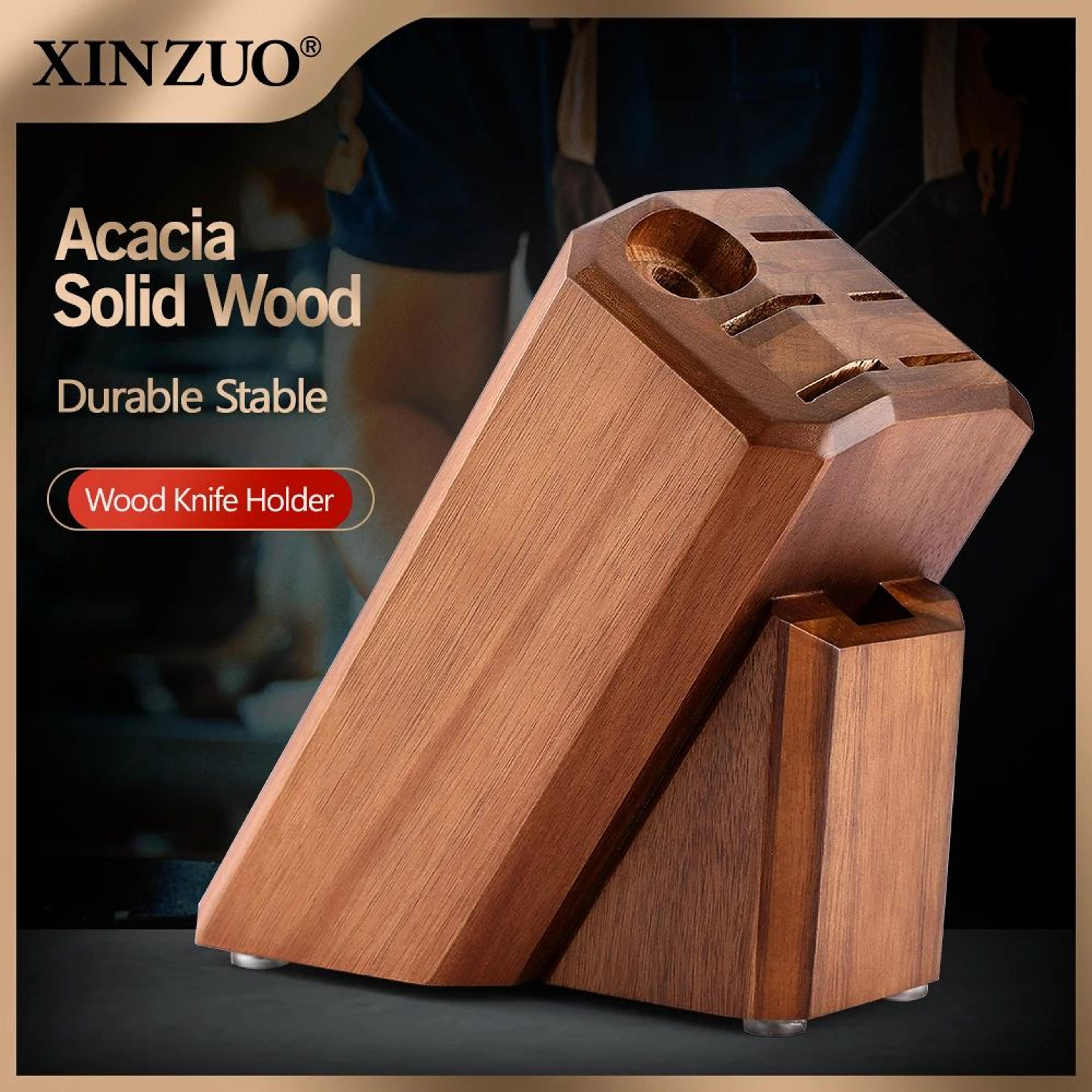 xinzuo acacia wood 8 slot knife holder block