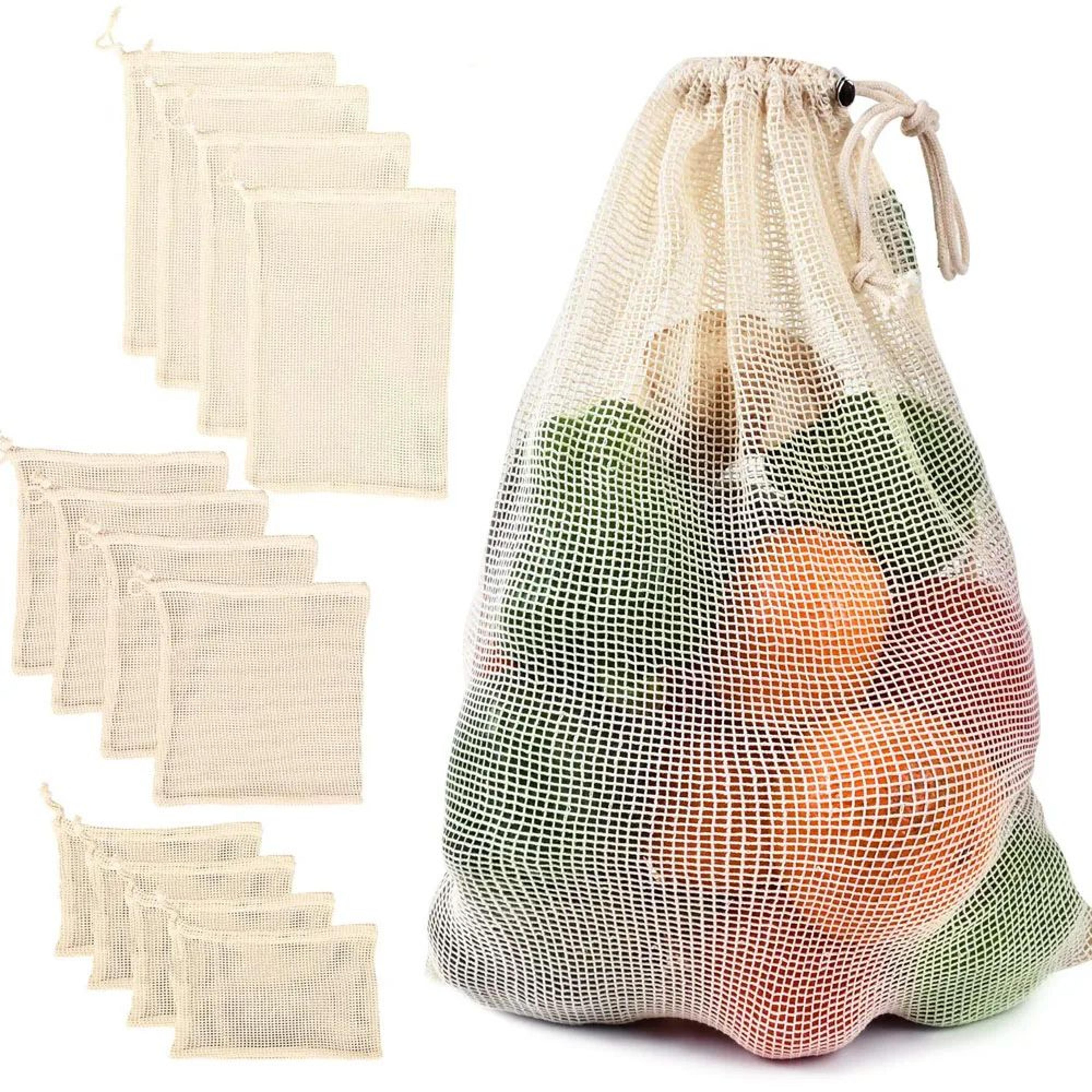 reusable cotton mesh vegetable storage bag with drawstring