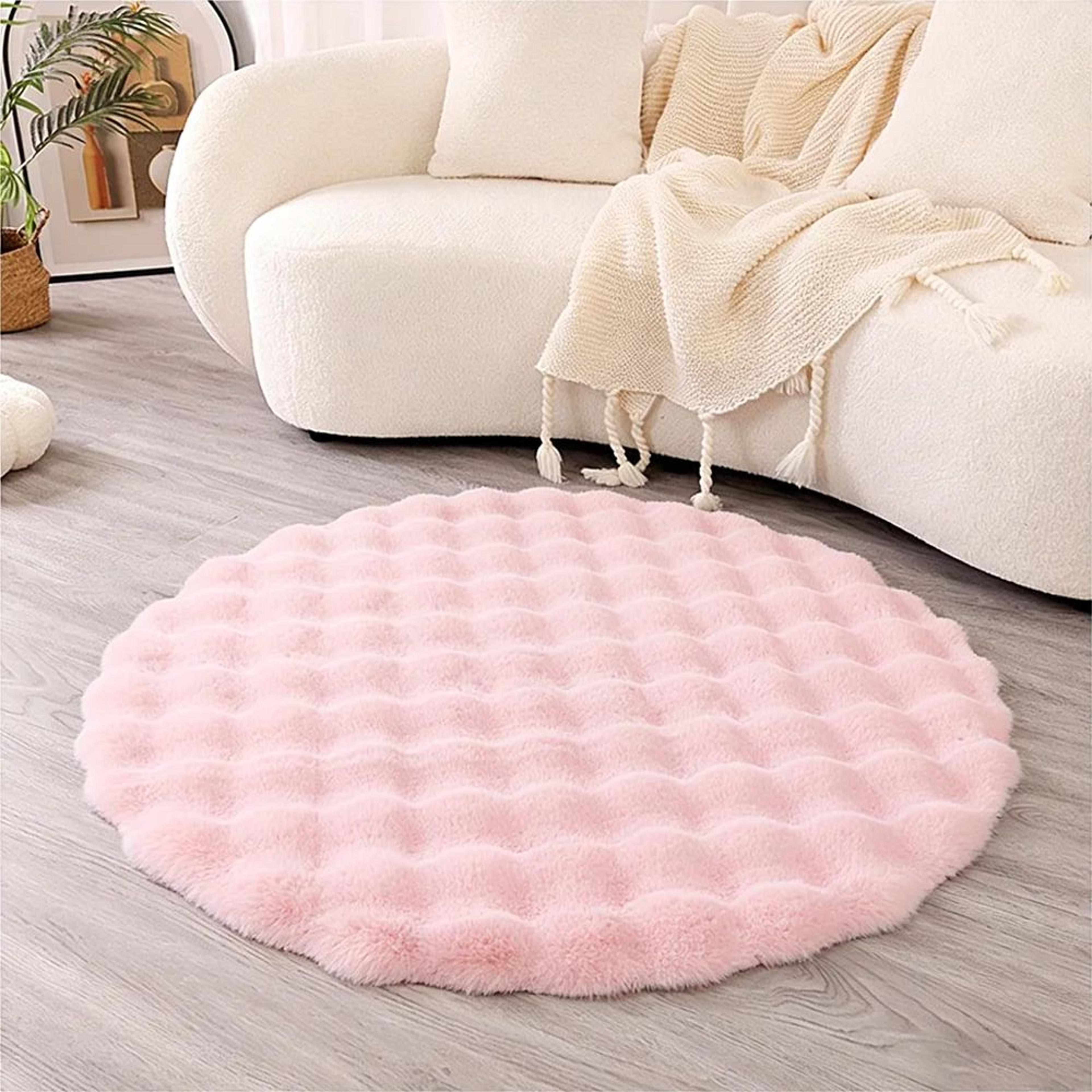 premium round faux rabbit fur bubble rug