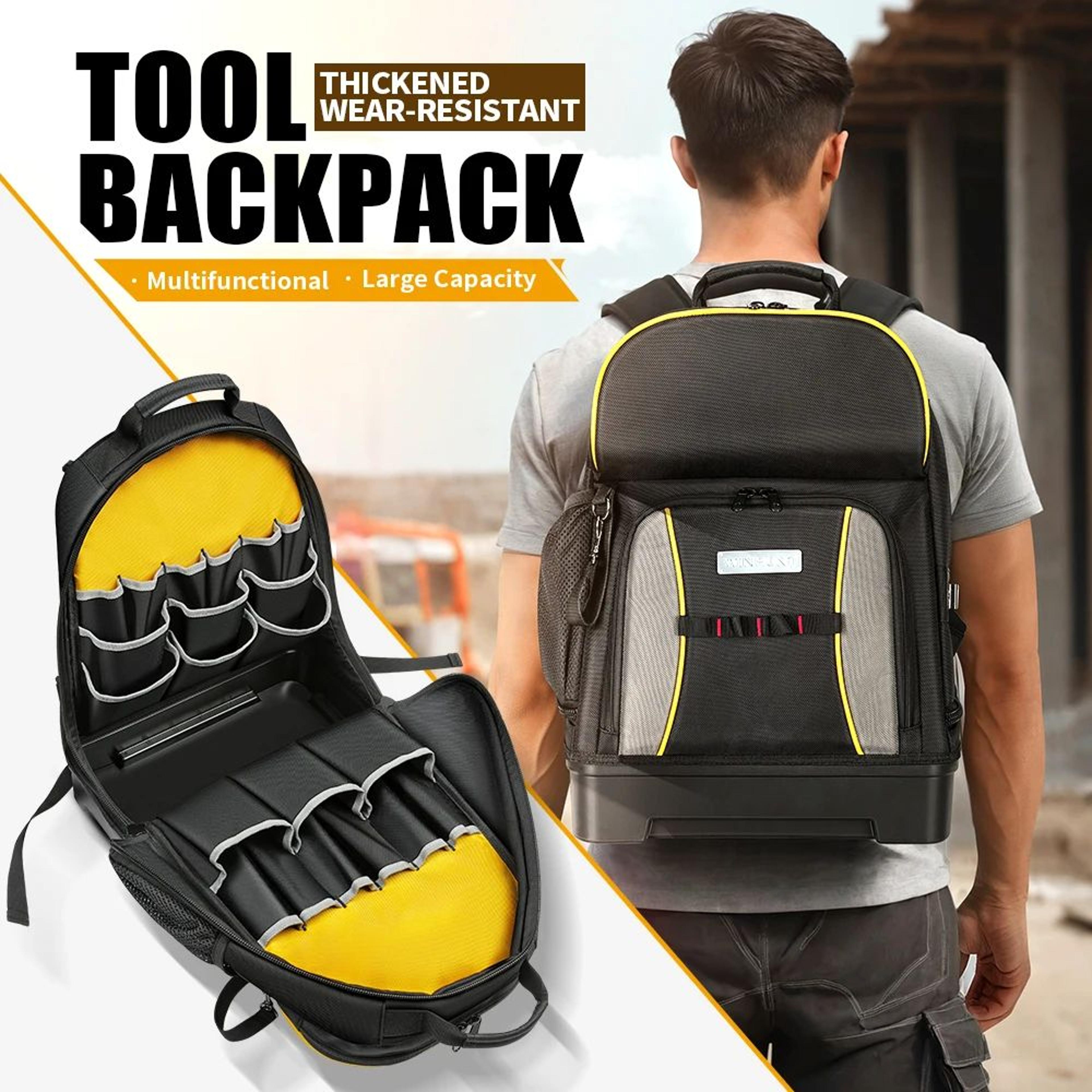 winhunt heavy duty tool backpack with molded bottom and multi pocket storage