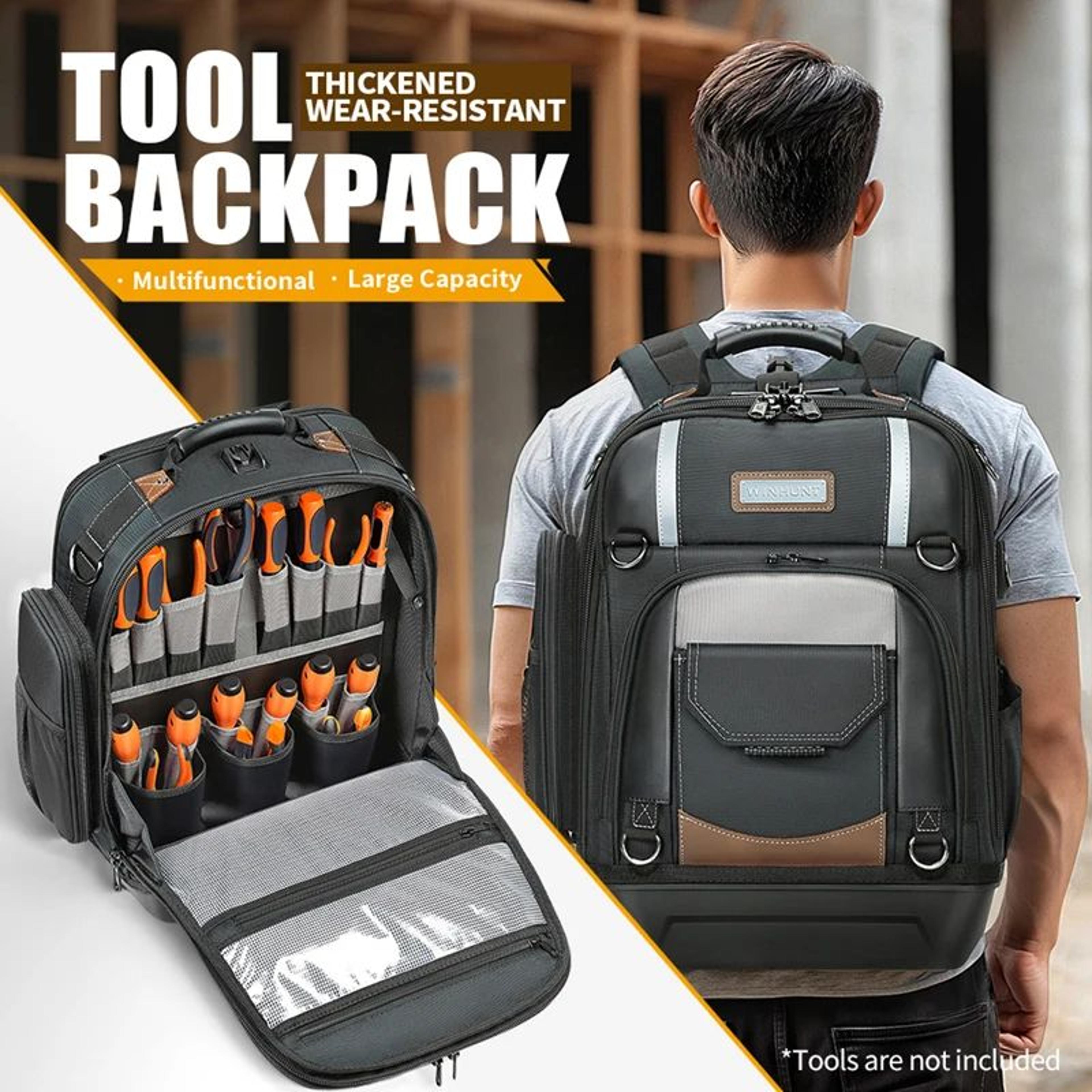 heavy duty tool backpack with molded bottom and removable tool carrier