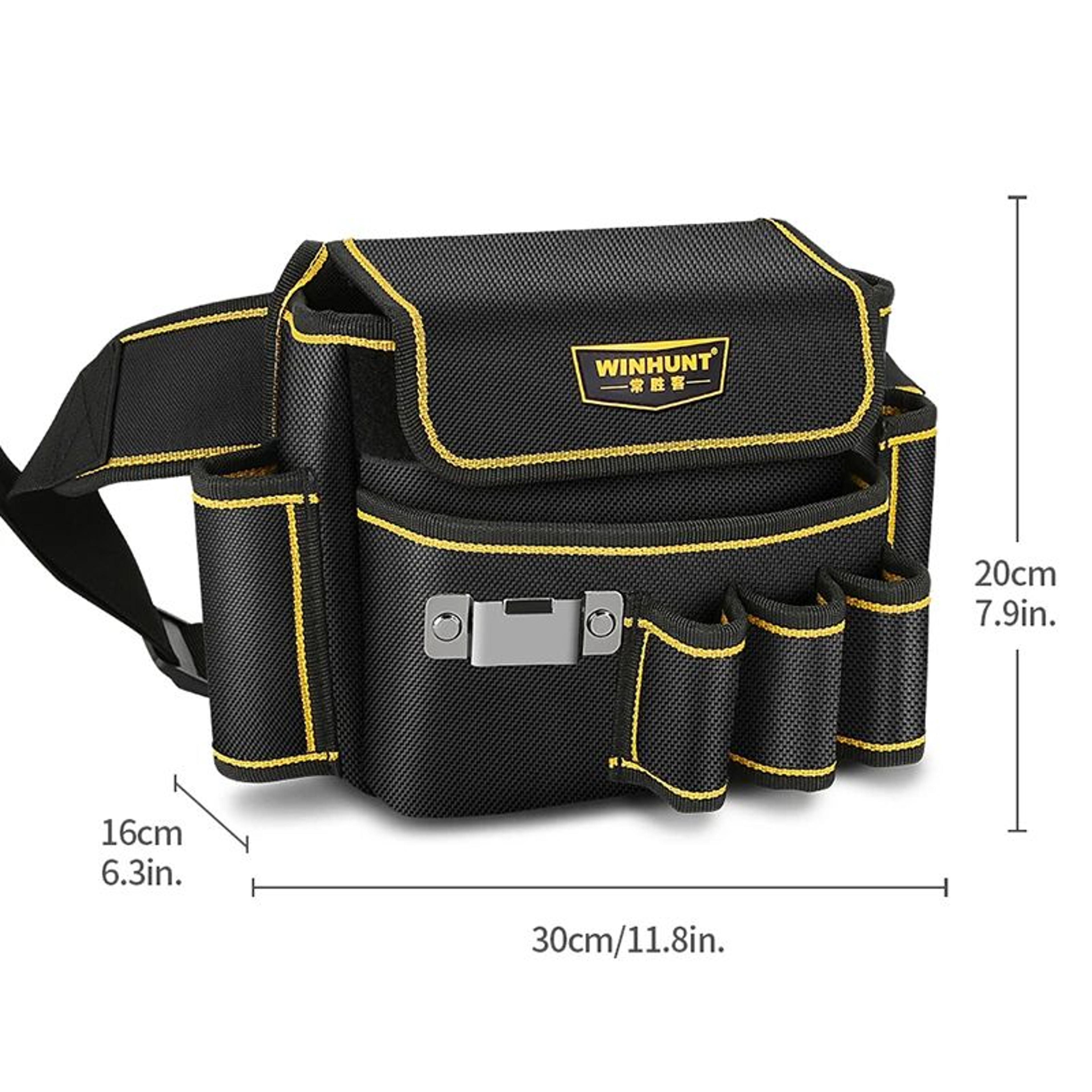 heavy duty multi pocket tool pouch with adjustable belt