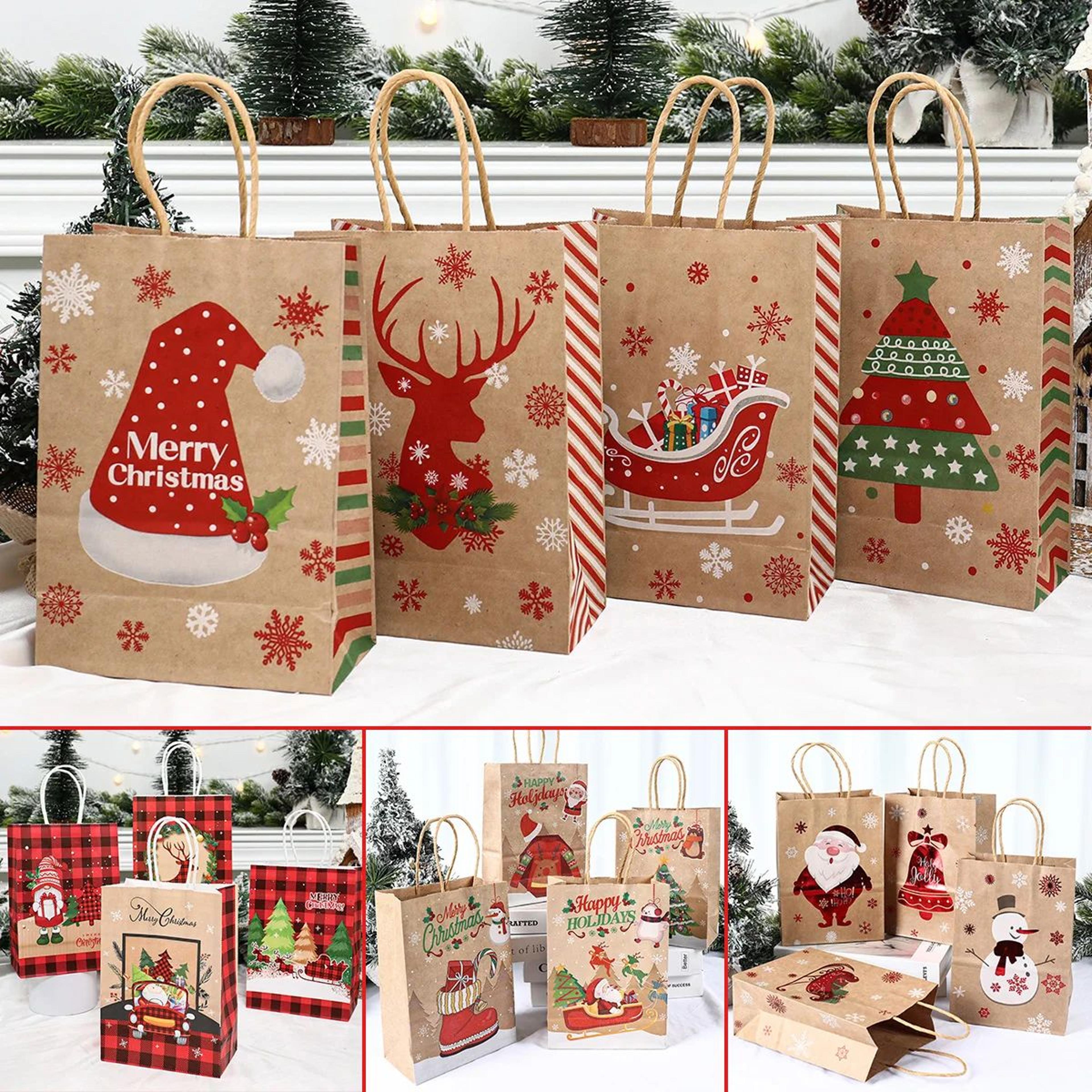 christmas kraft paper gift bags with handles set