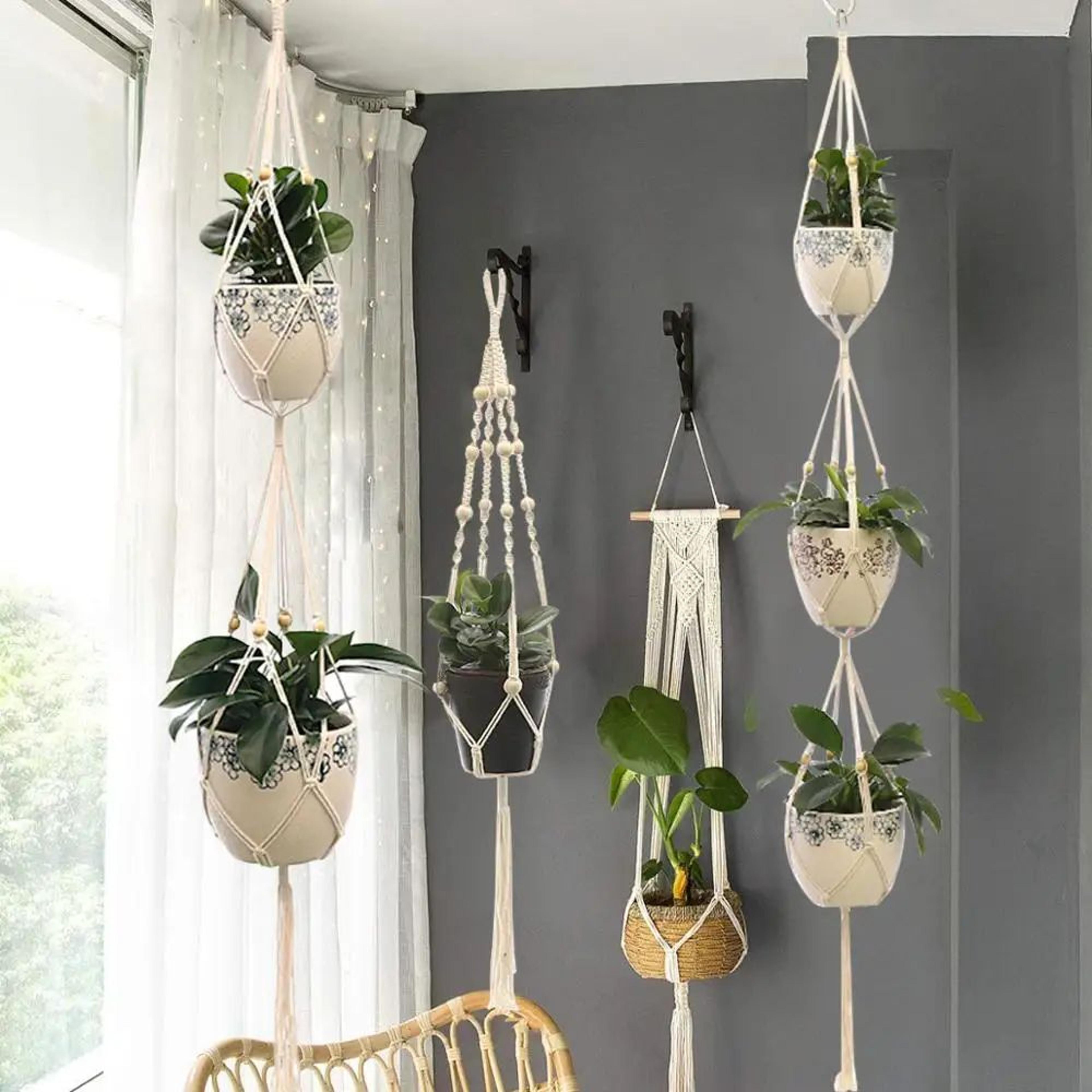artificial hanging plant with macrame basket and hook