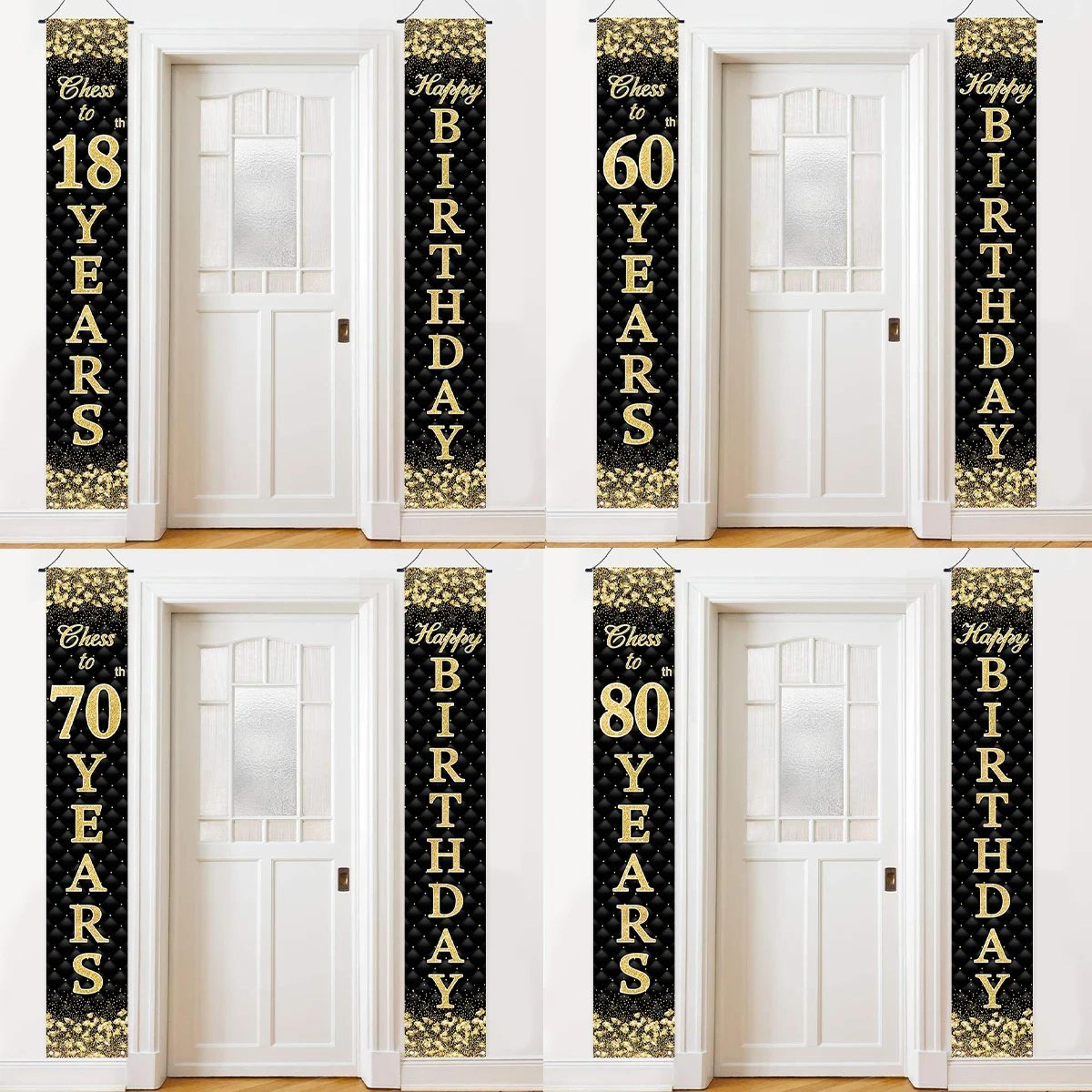 black gold happy birthday door banner decoration
