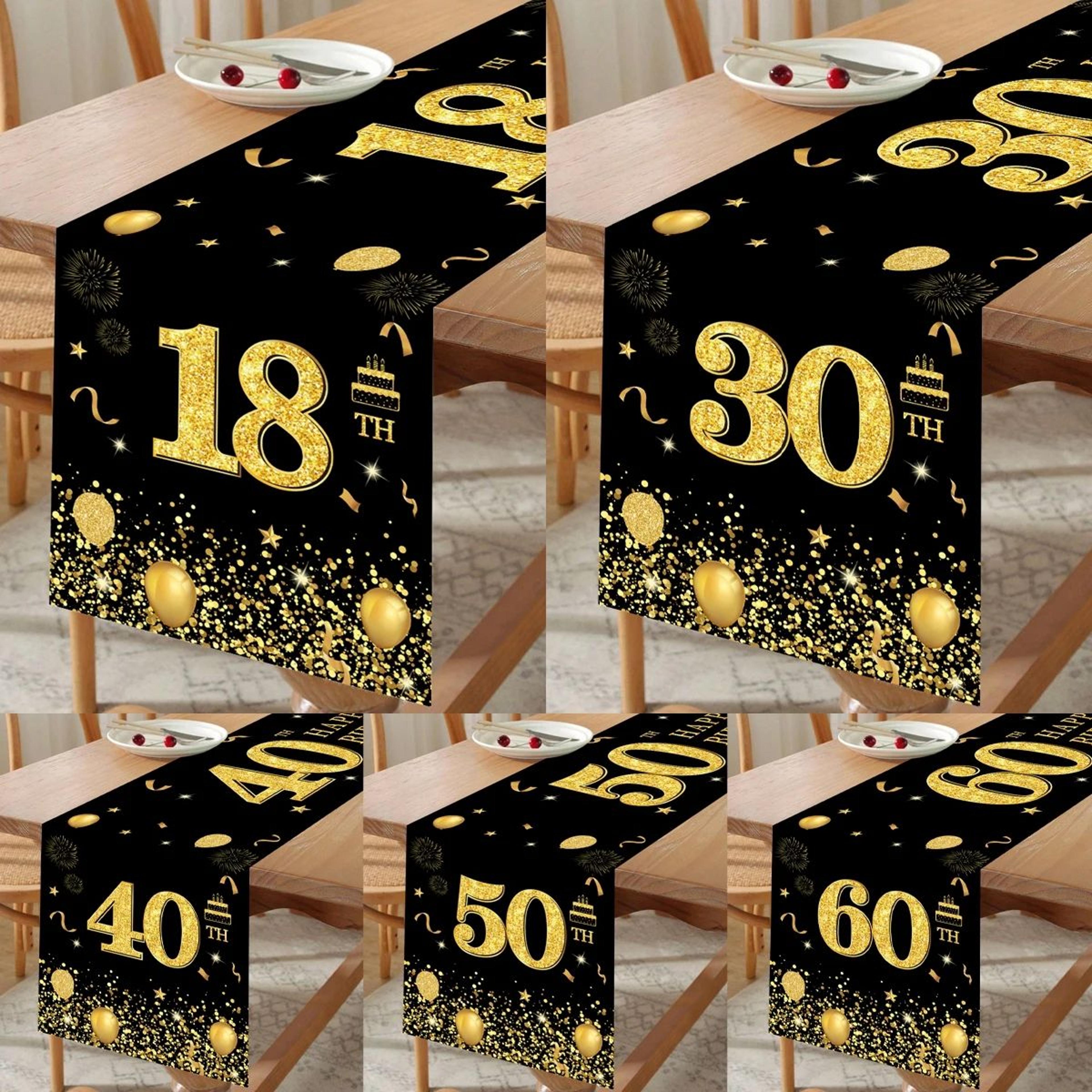 black gold happy birthday table runner decoration
