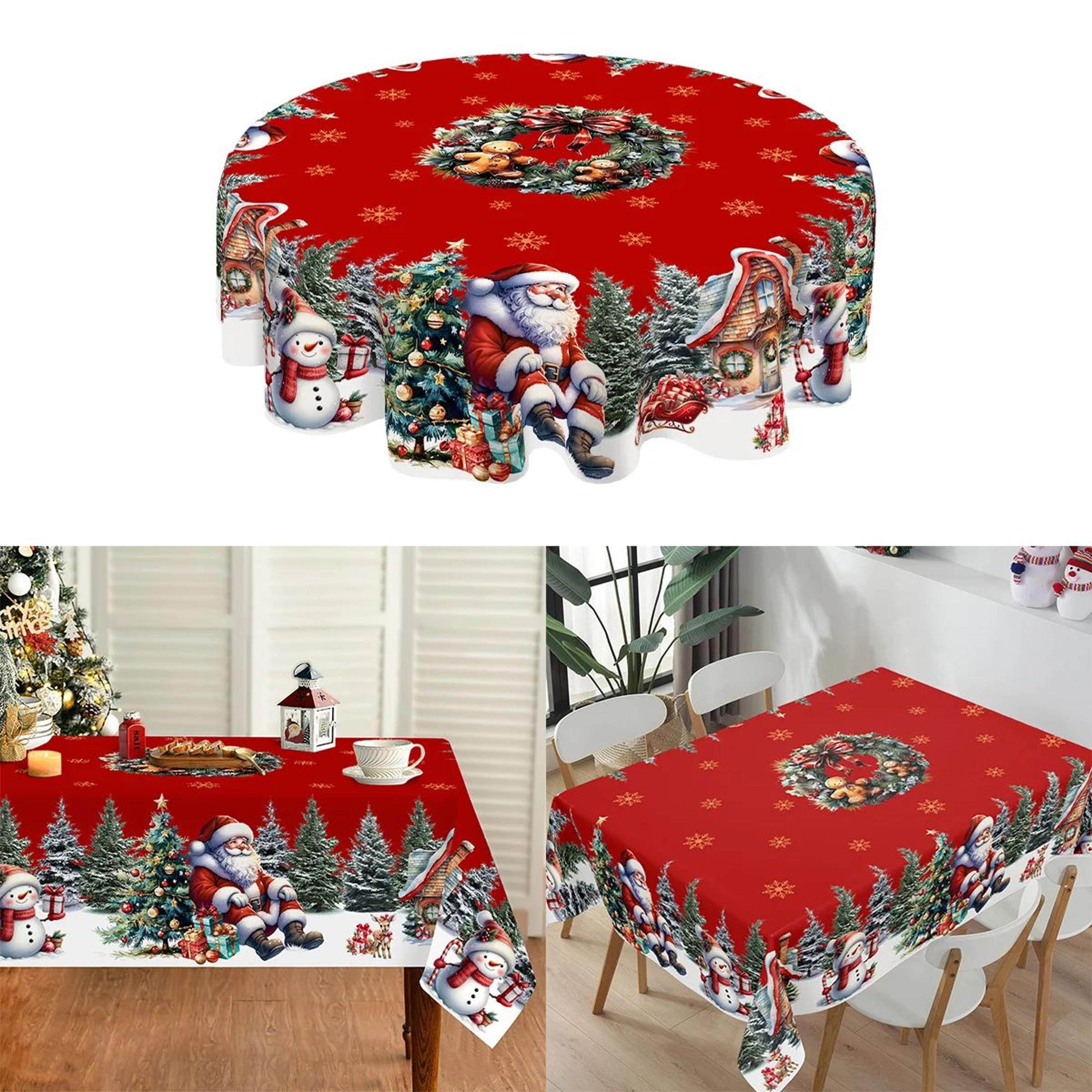 christmas tablecloth with santa and snowman design