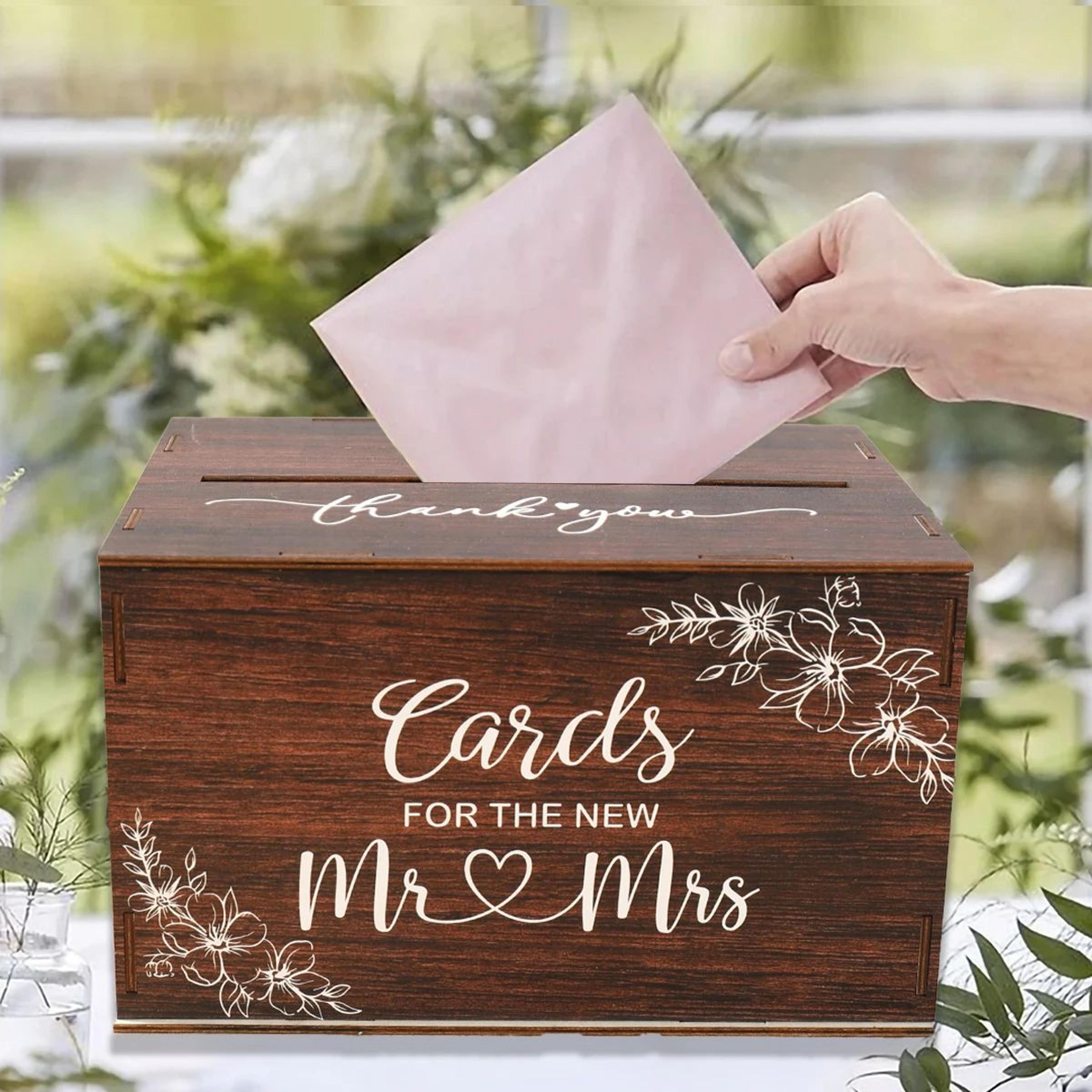 rustic wooden wedding card box with lid