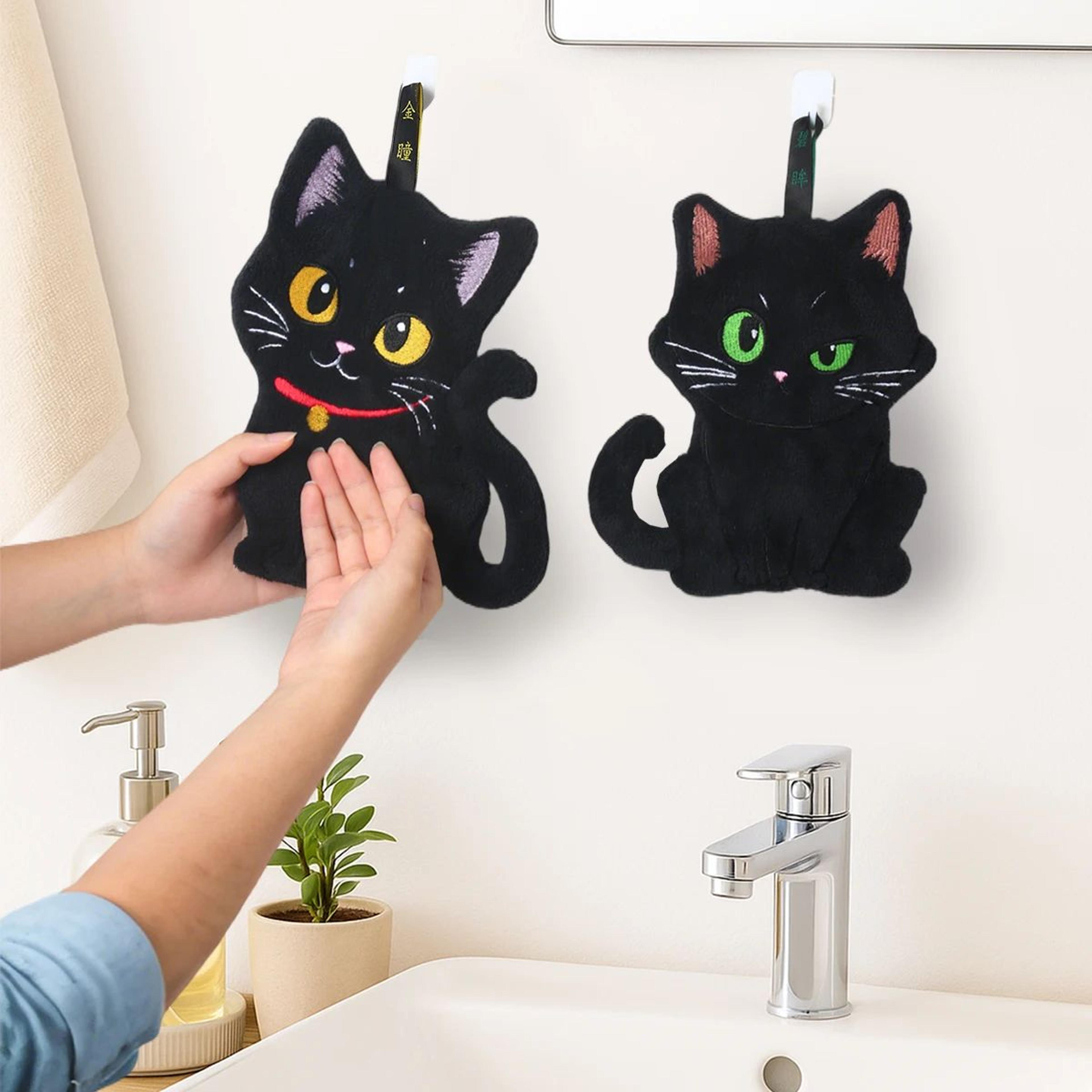 black cat hand towels set for kitchen and bathroom