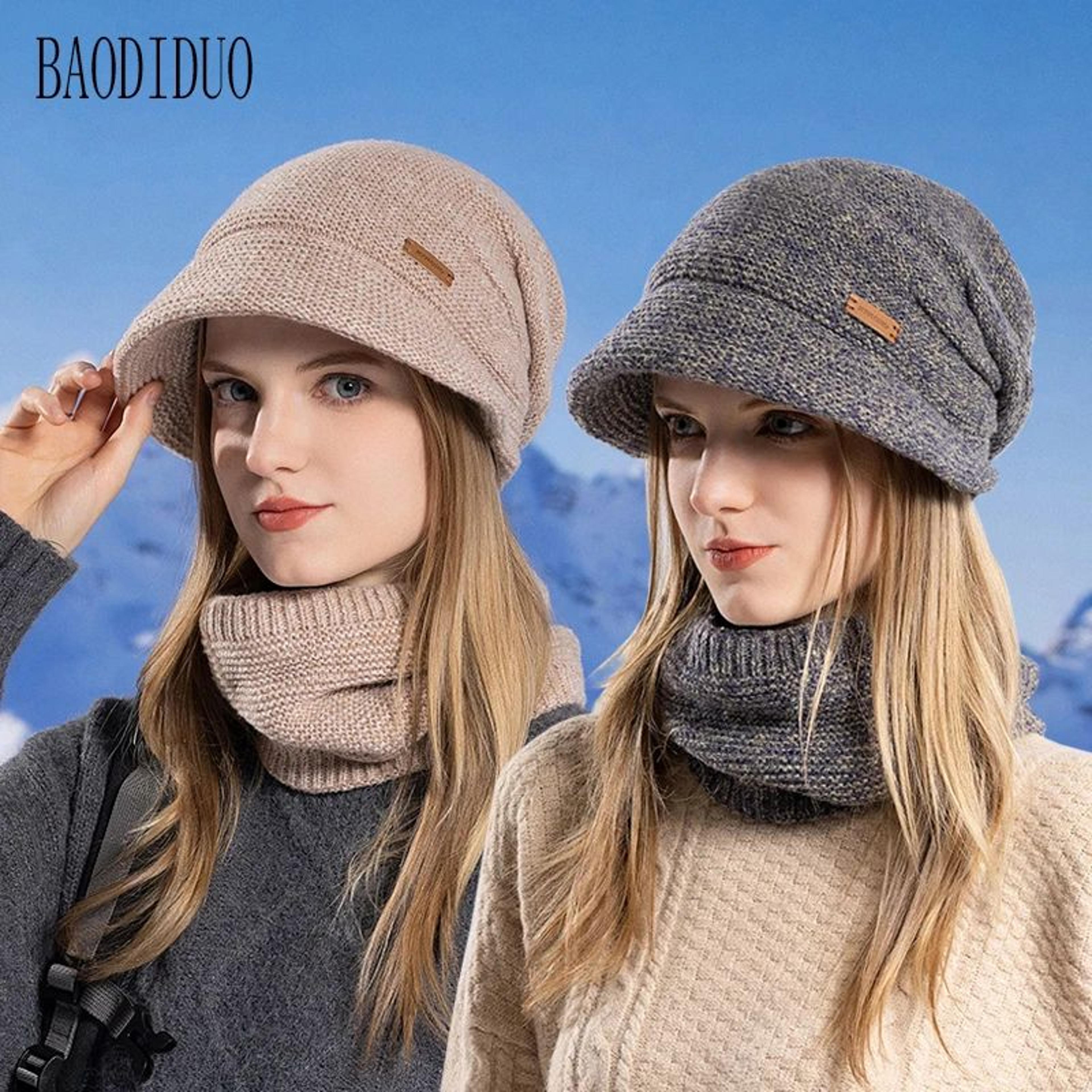 women's winter fleece lined knit hat set
