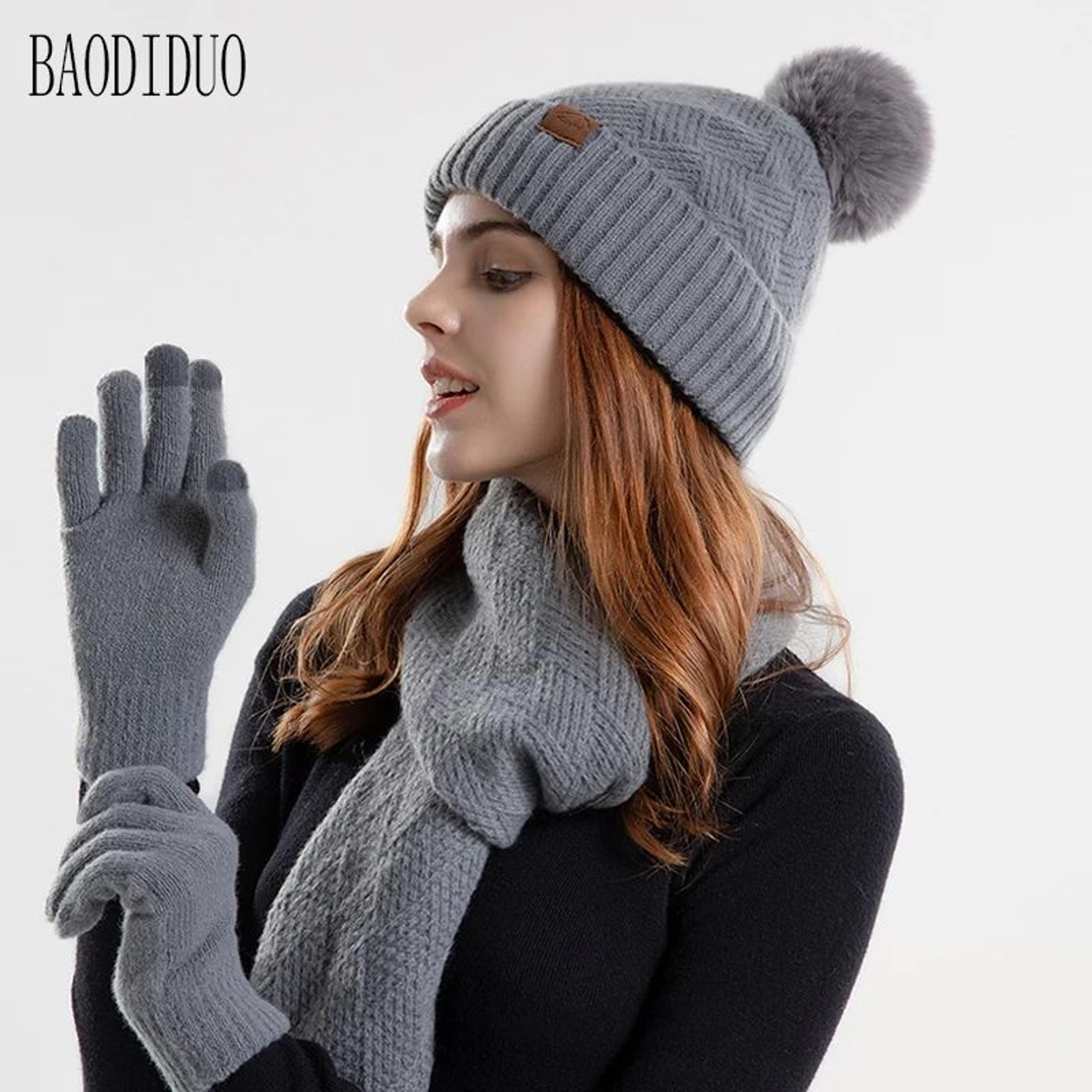 winter knit hat scarf and gloves set with ear protection
