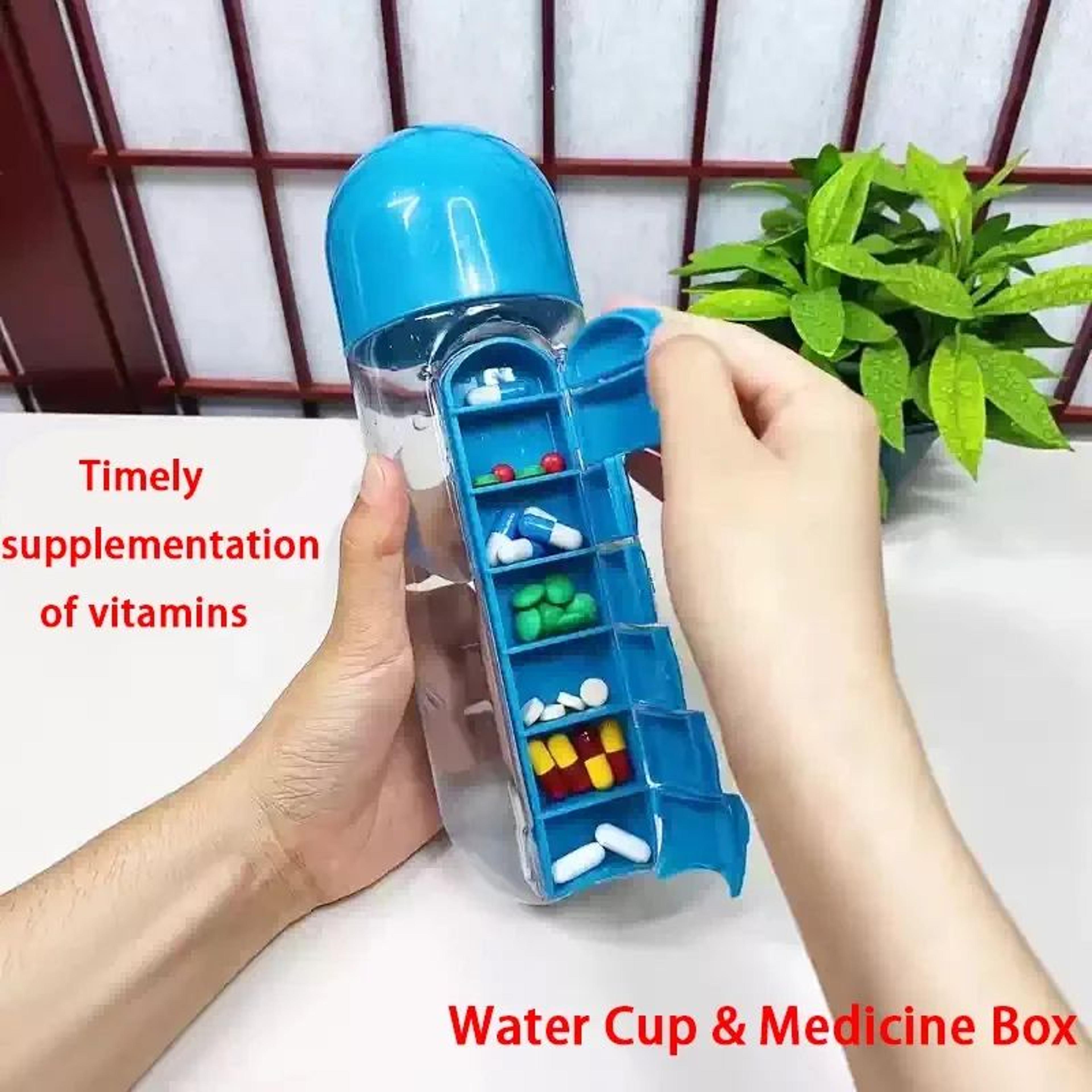 2 in 1 portable water bottle with 7 day pill organizer