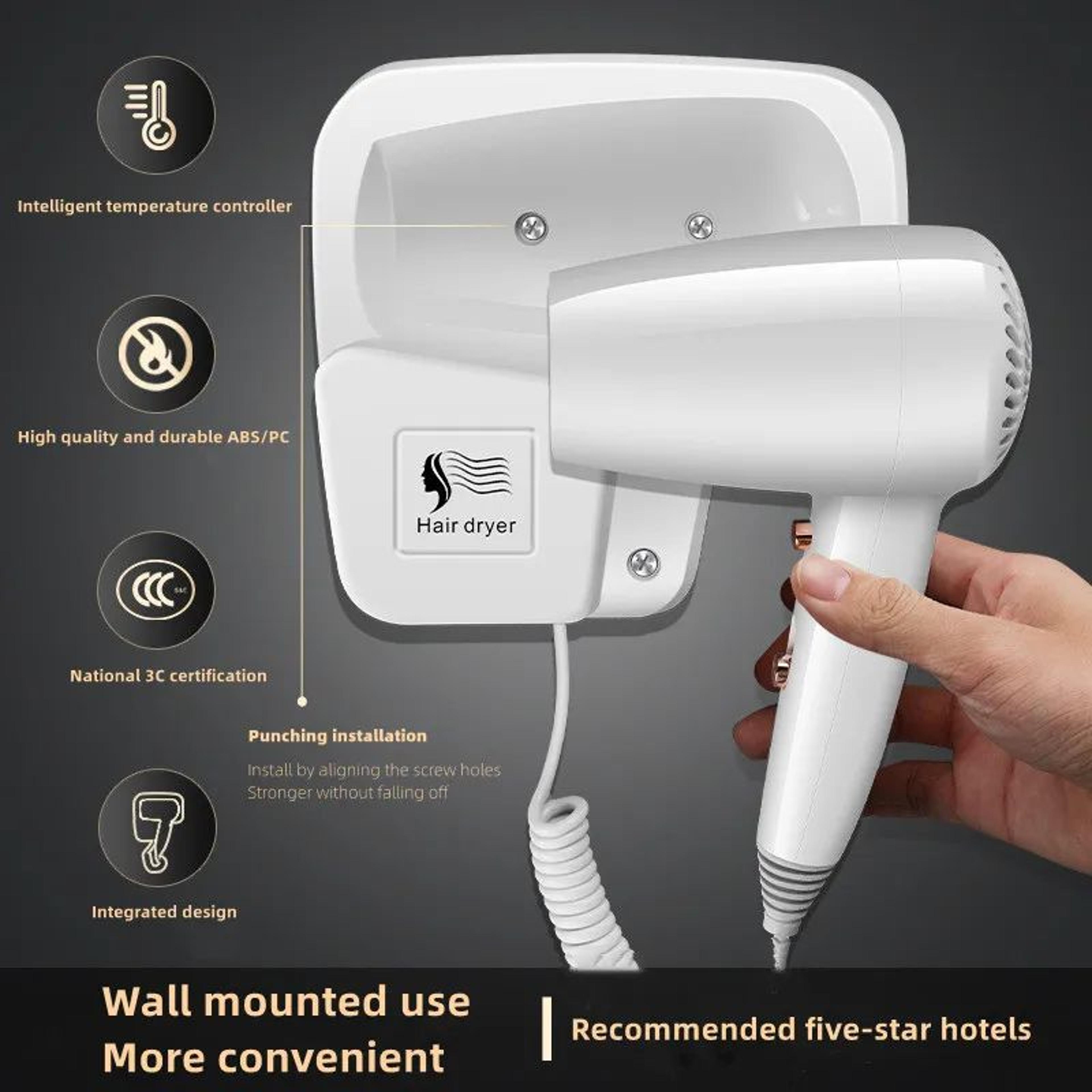 wall mounted hotel hair dryer with blue light hair care