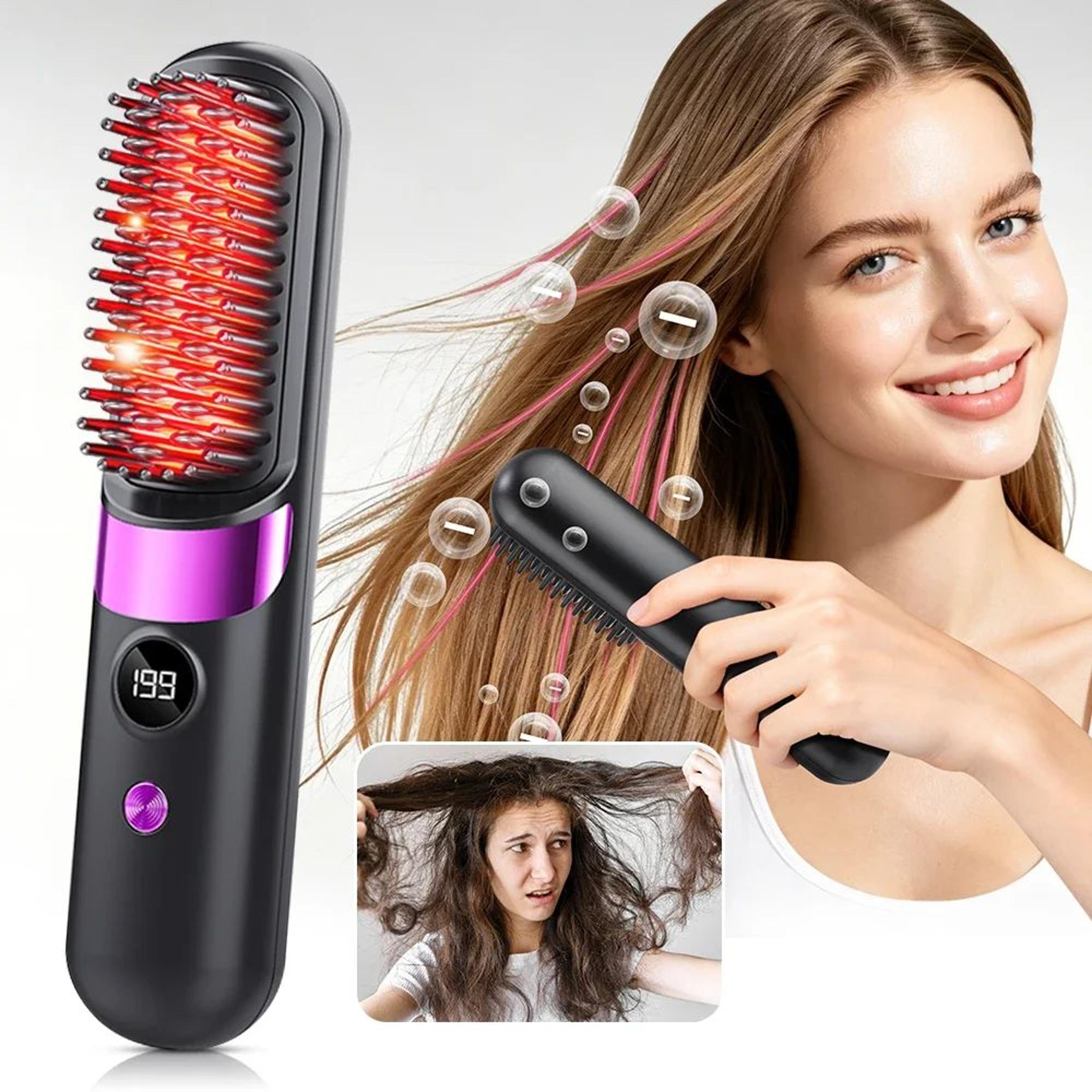 portable cordless ionic hair straightener brush