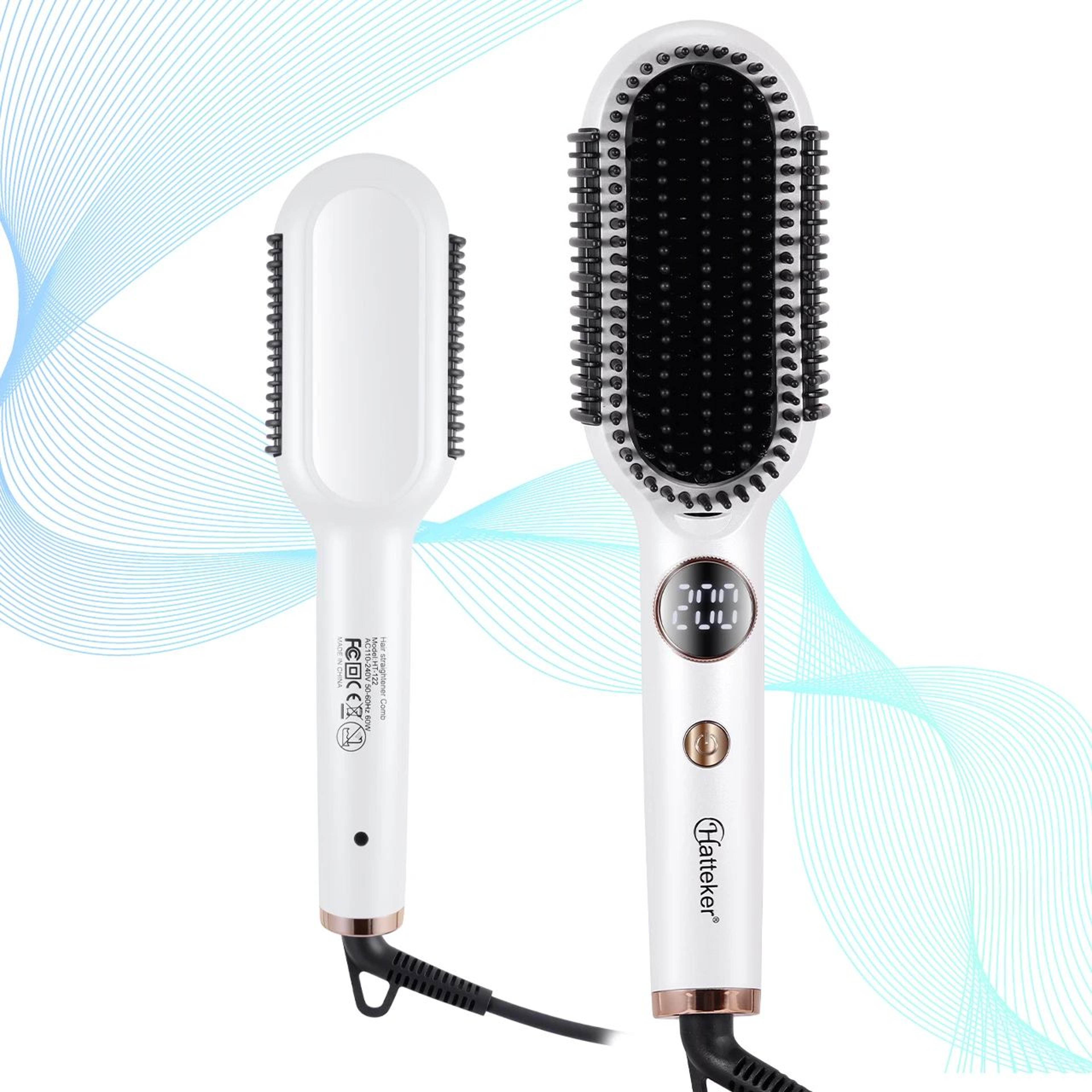 hatteker adjustable temperature hair styling comb straightener curler
