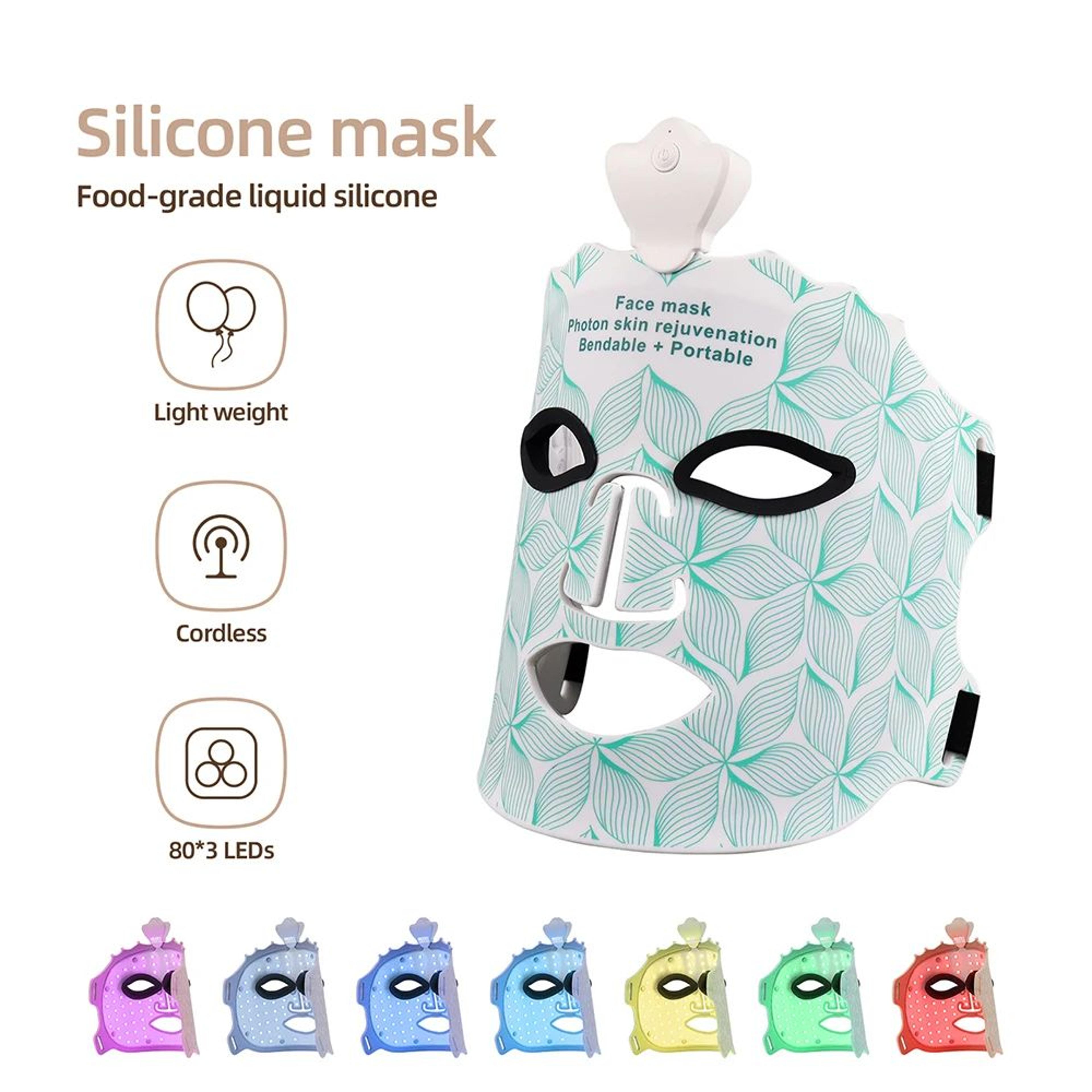 7 color silicone led photon facial beauty mask