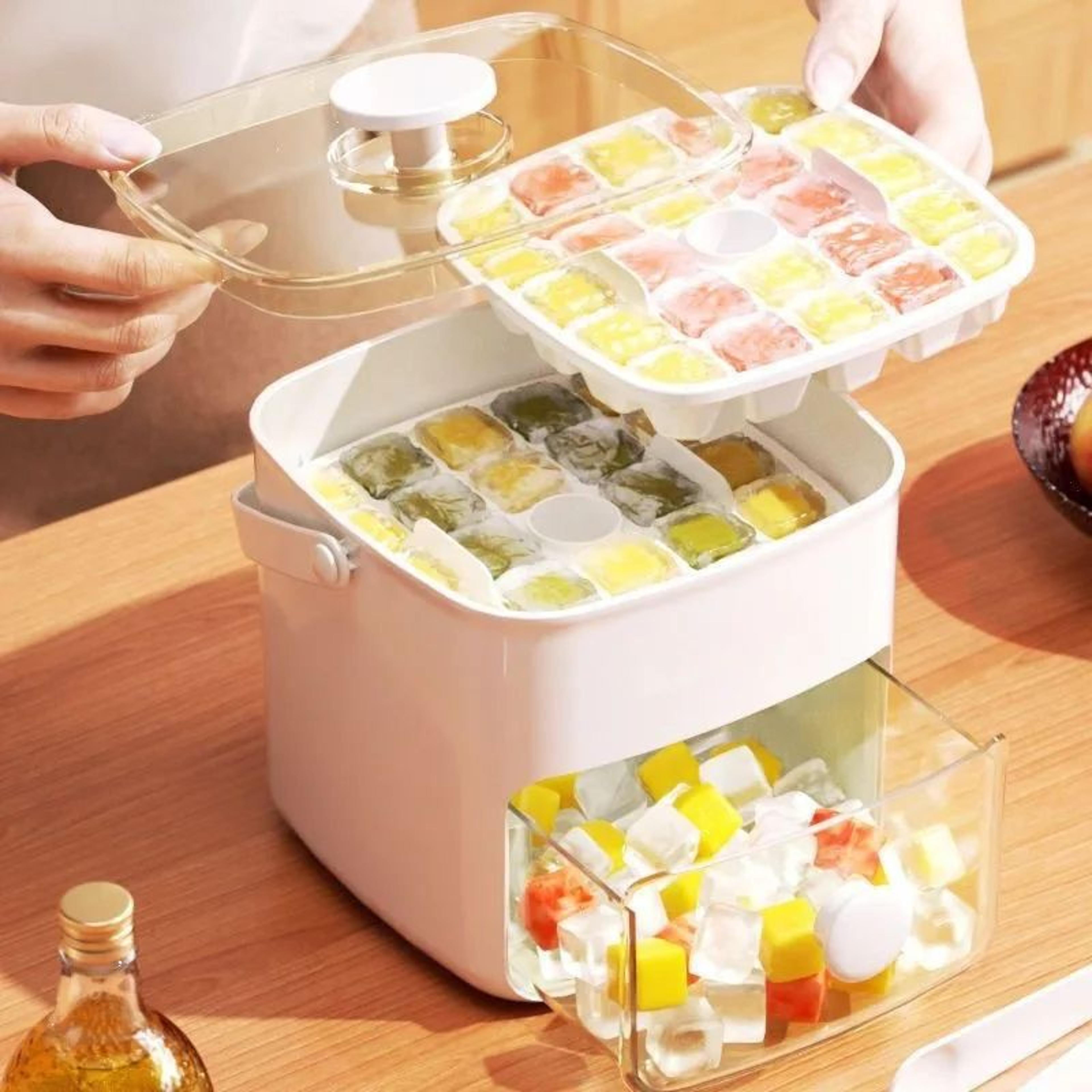 48 grid double layer ice cube tray with storage bin