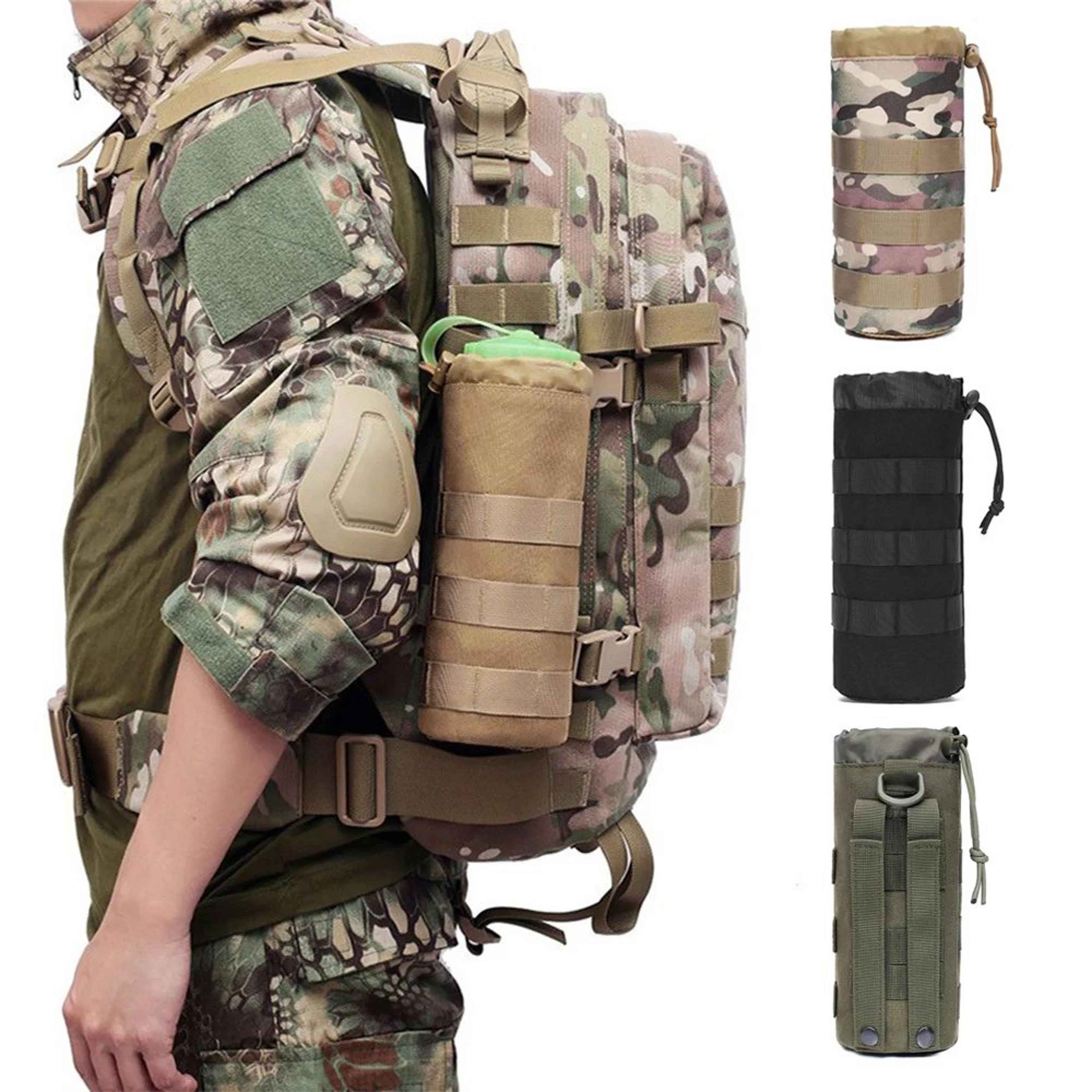 tactical molle water bottle holder with drawstring