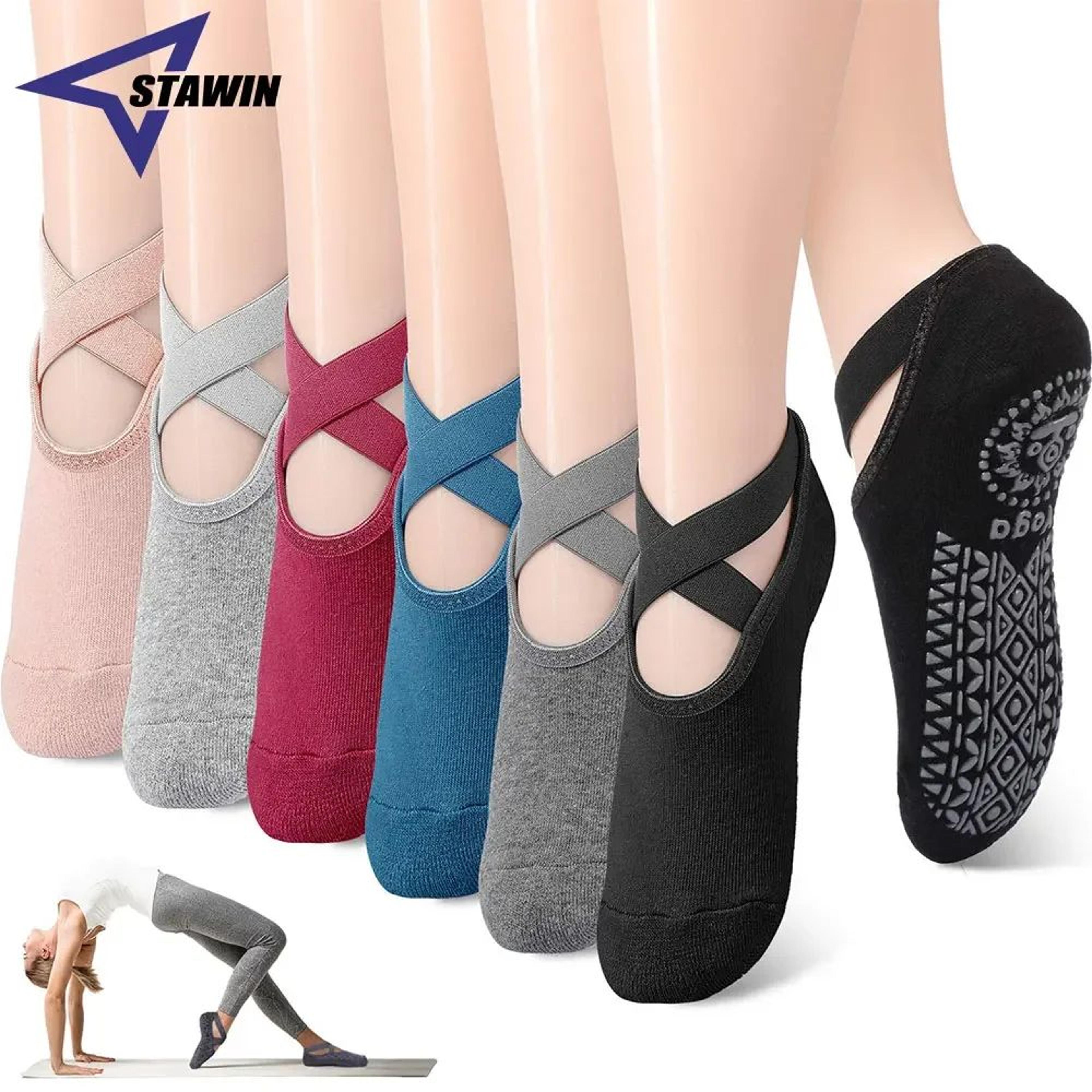 womens non slip yoga grip socks with straps for pilates
