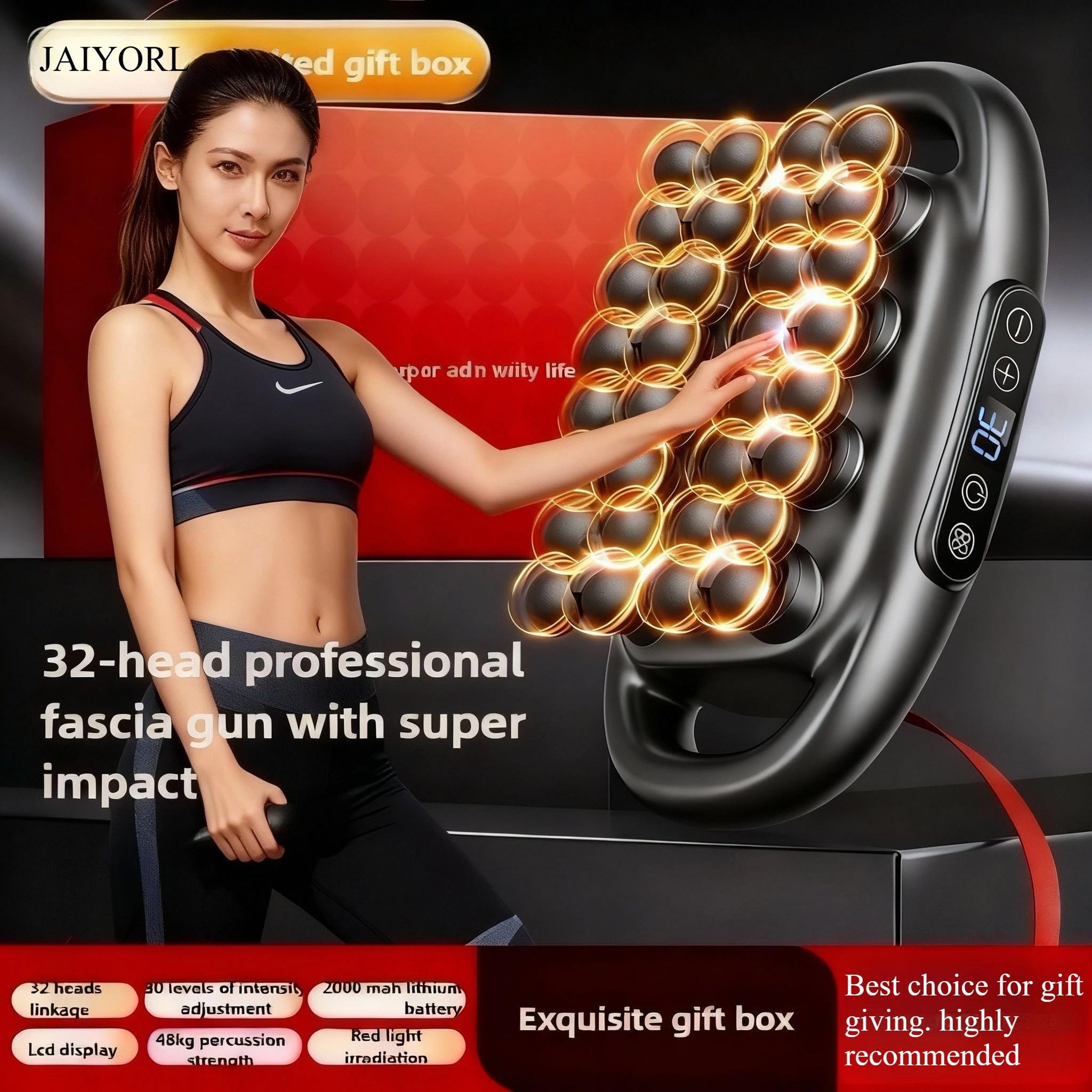 32 head deep tissue massage gun with red light