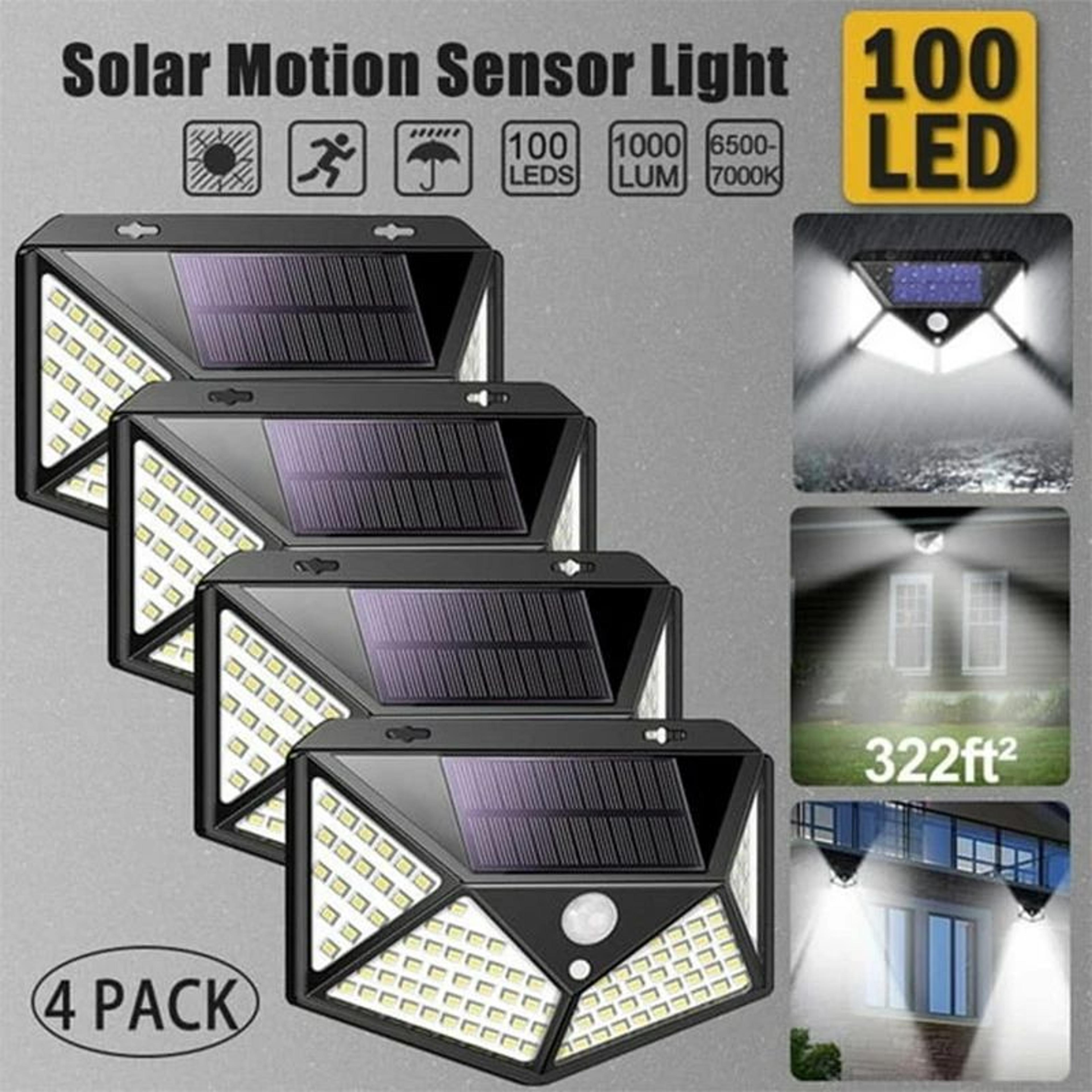 set of 4 solar motion sensor wall lights 100 led waterproof outdoor