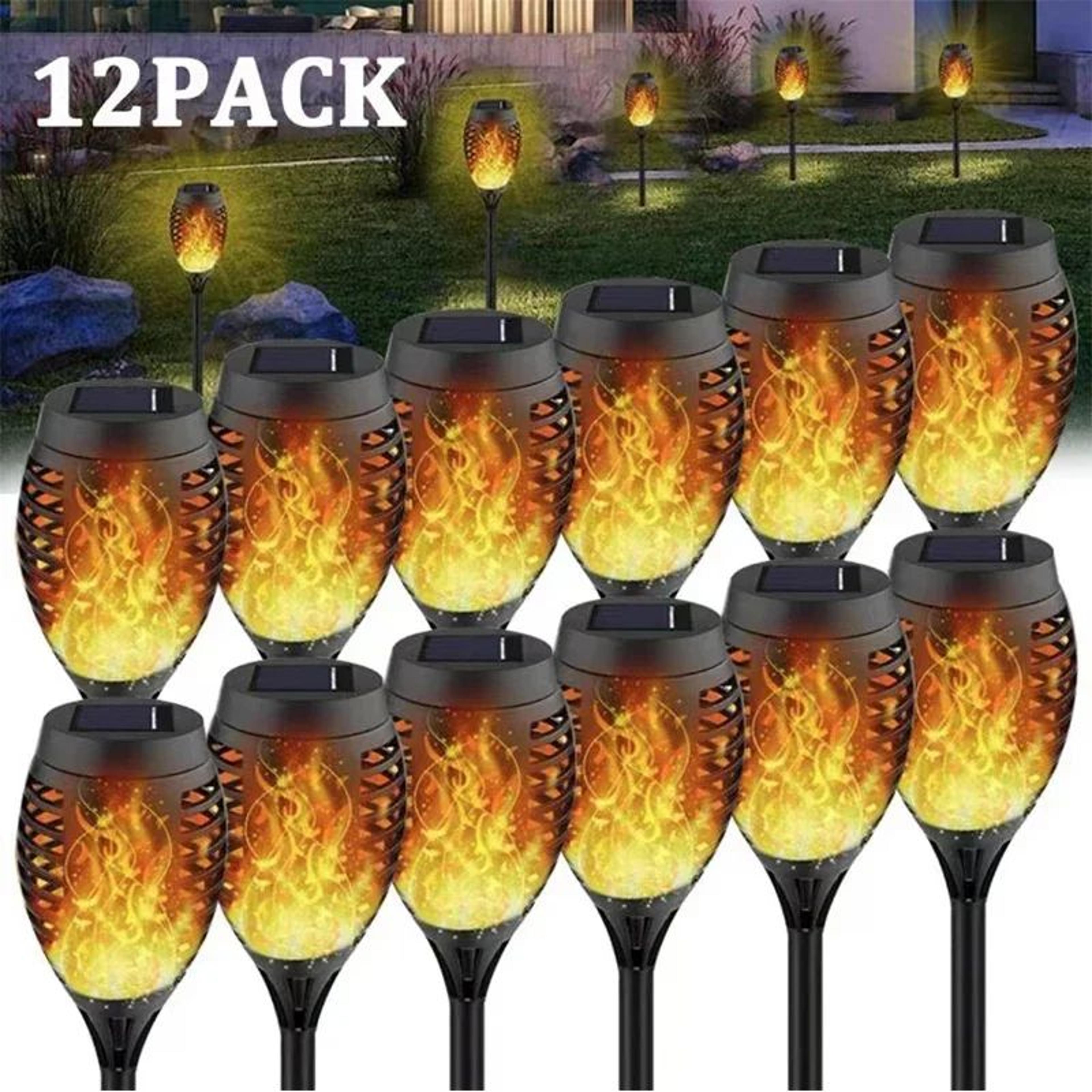 solar flame torch lights waterproof flickering led garden path lights set