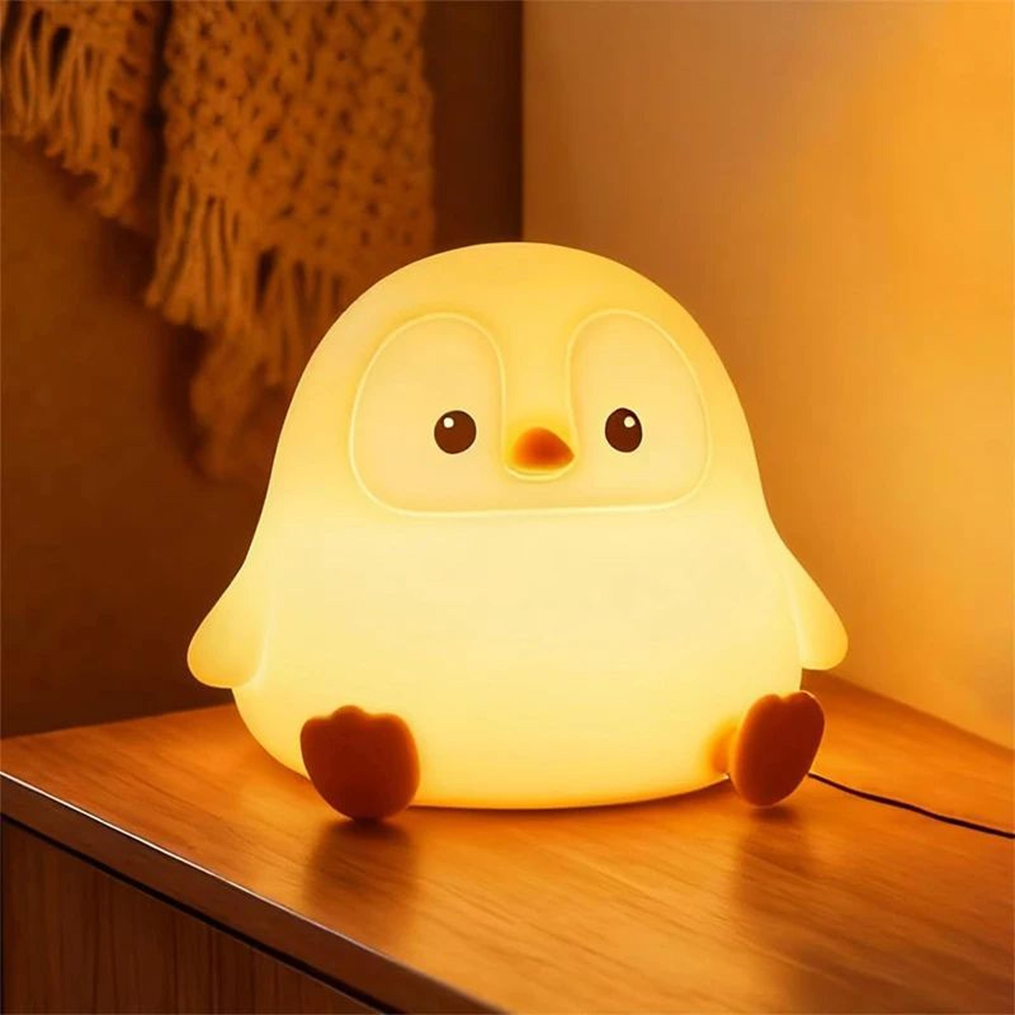 cute penguin silicone led night light dimmable touch bedside lamp