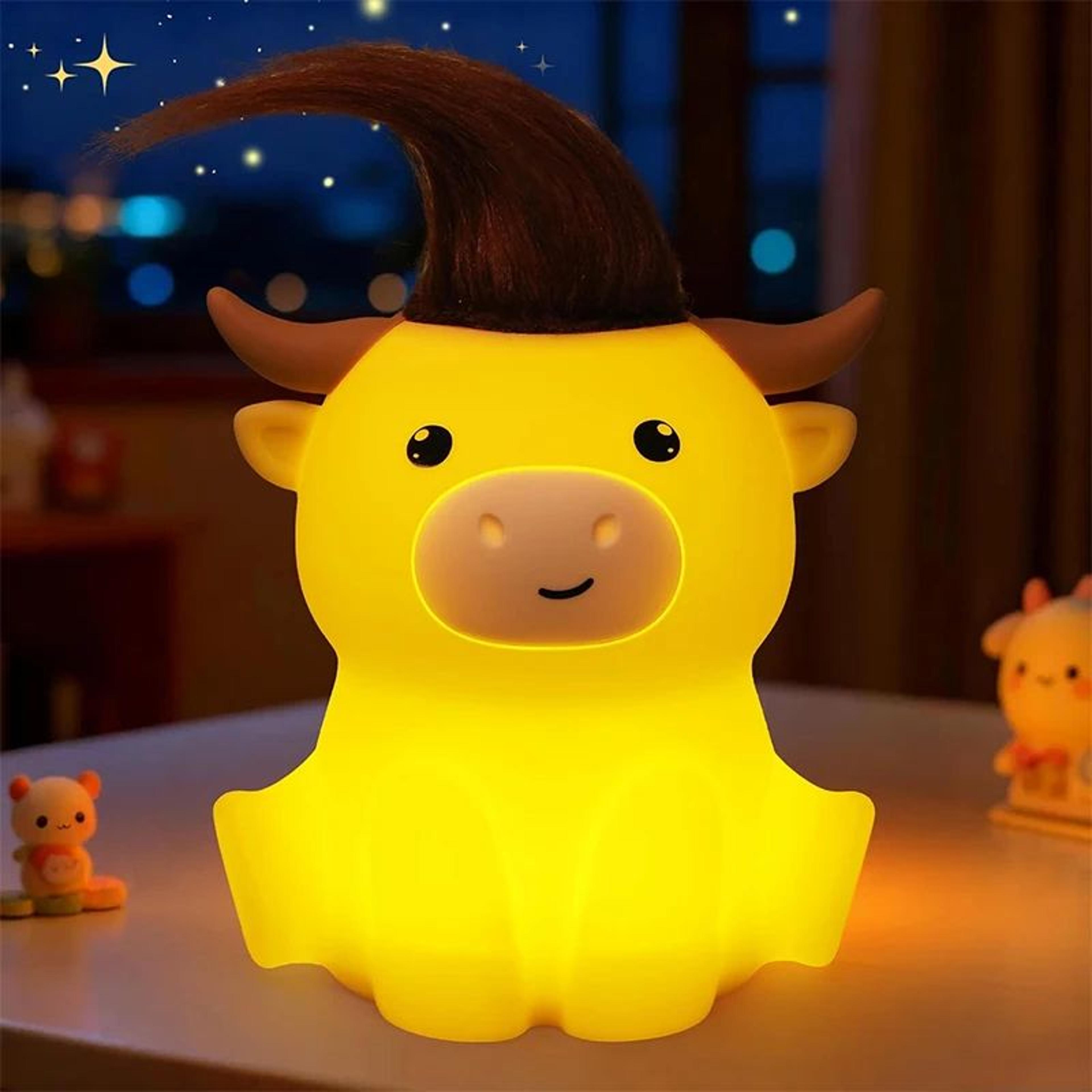 highland cow silicone led night light rechargeable dimmable touch lamp