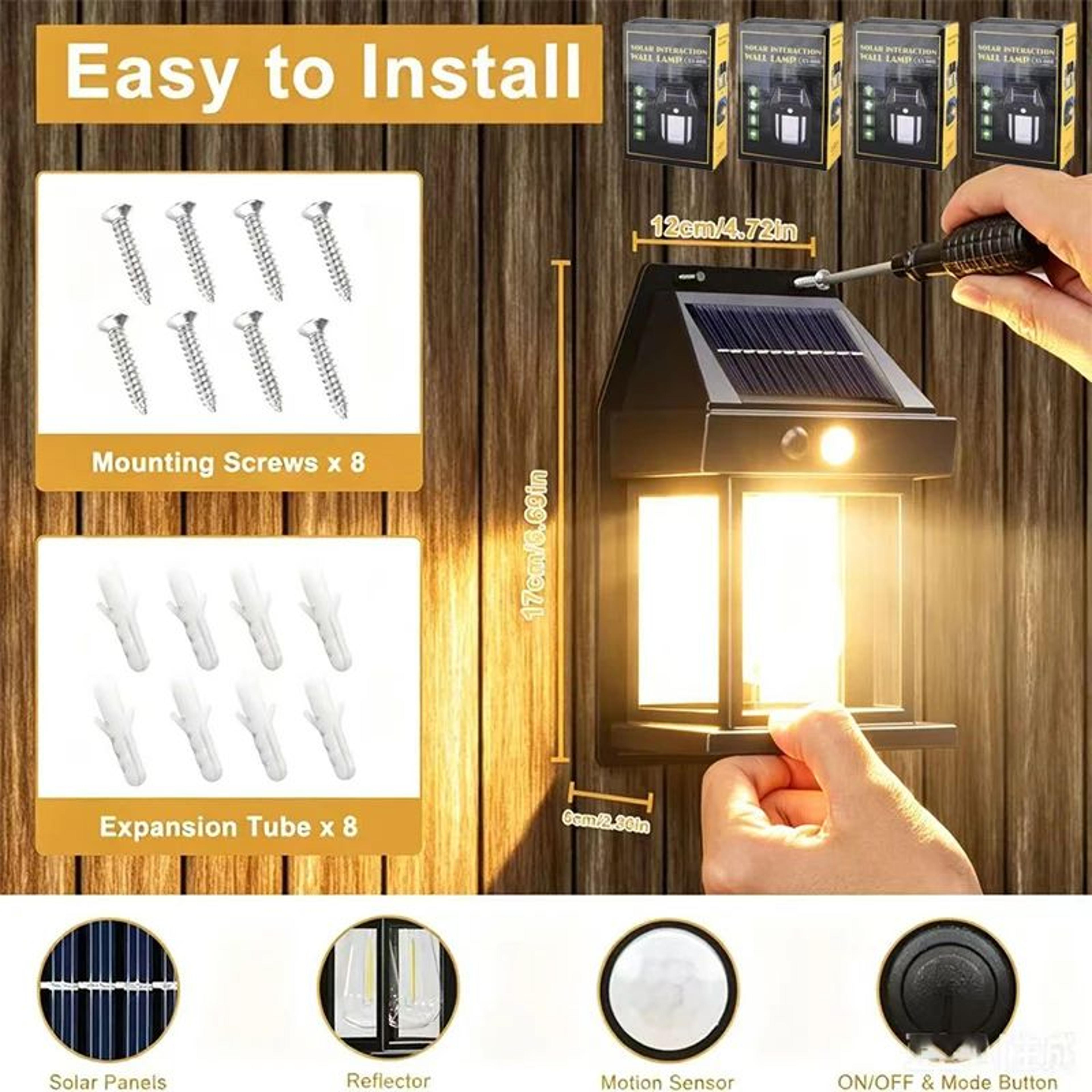 solar motion sensor wall light waterproof outdoor security garden lamp