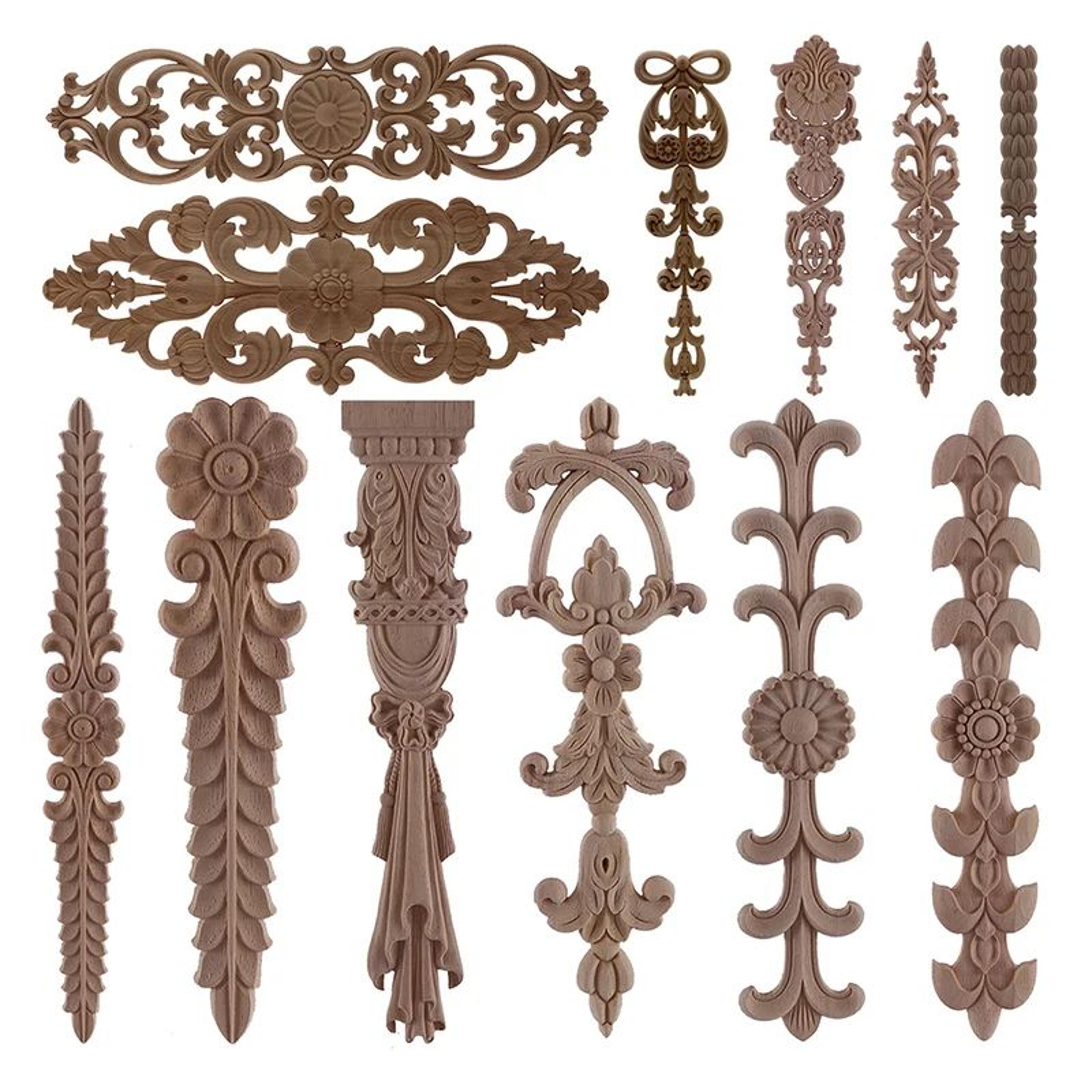 runbazef unpainted oak wood carved applique corner decor