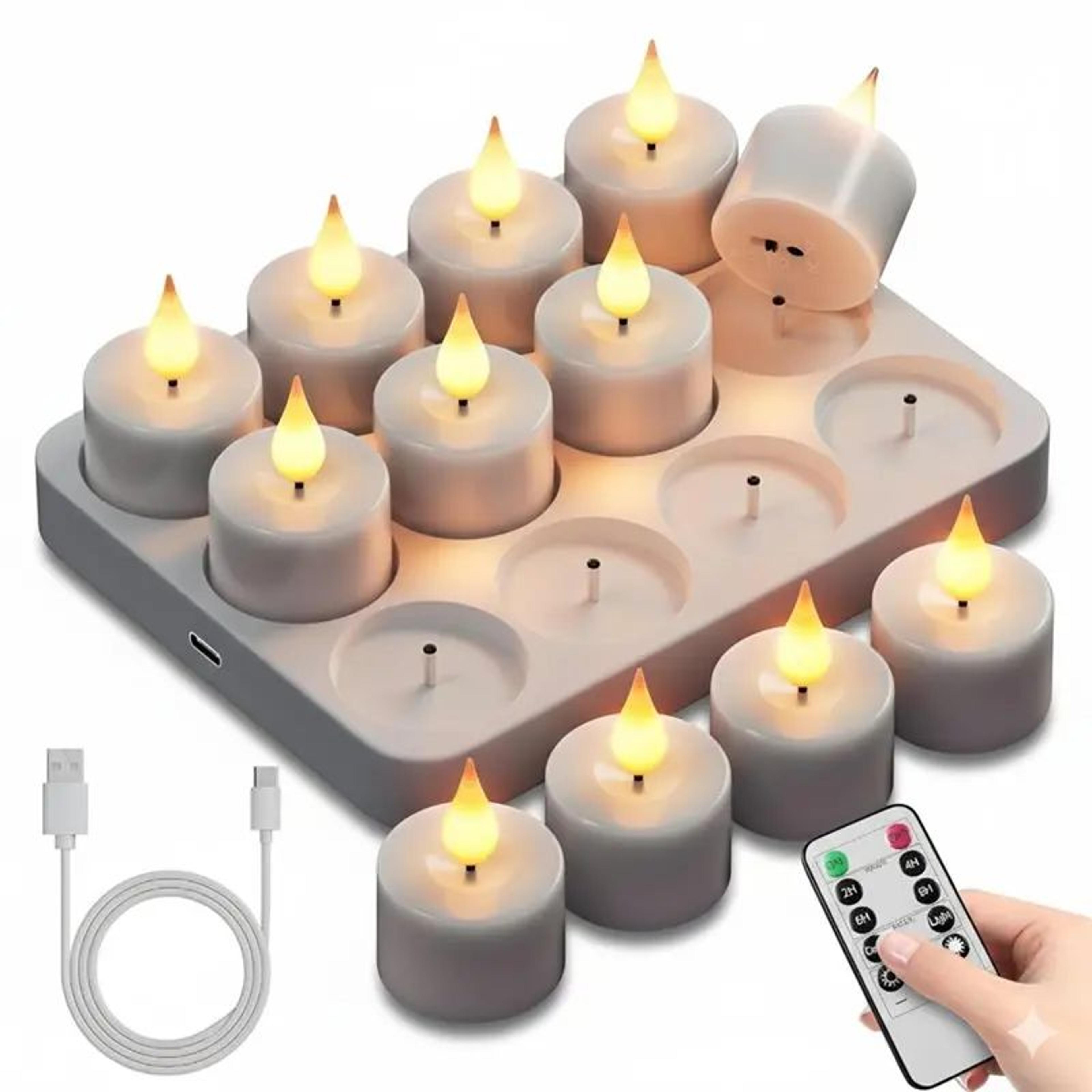 12 piece rechargeable flameless led tealight candles with flickering light