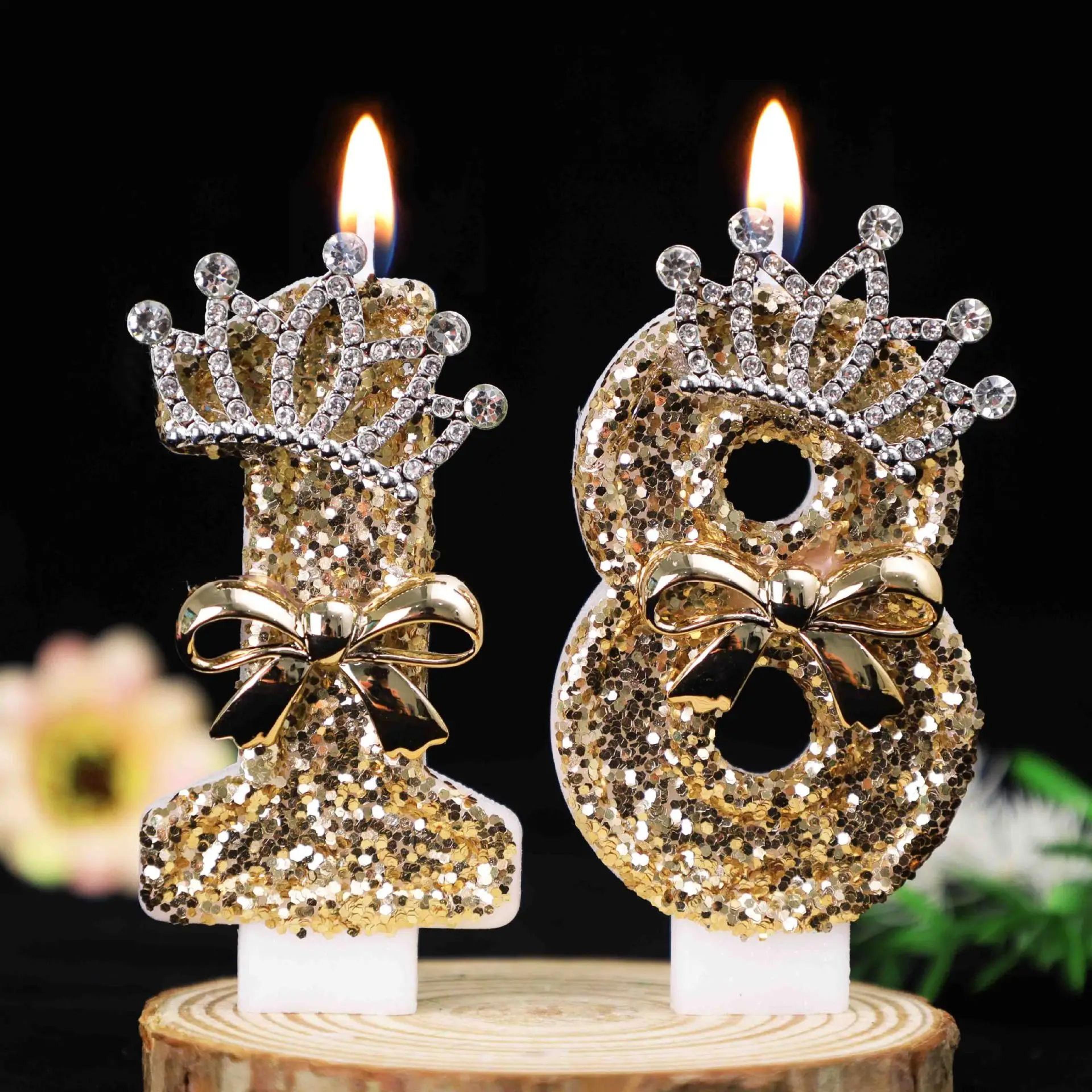 gold crown number birthday cake candle for elegant cake decoration