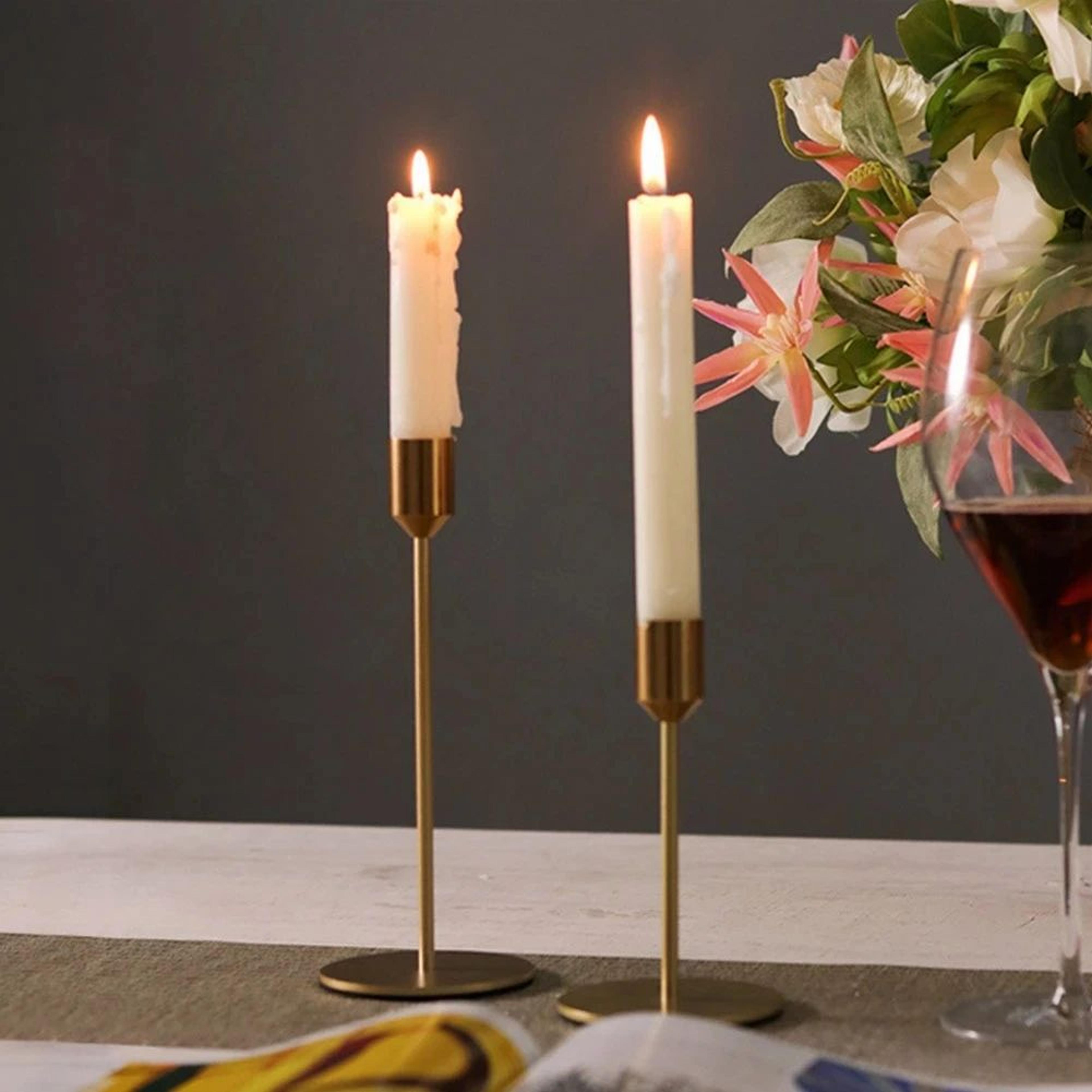 2 piece gold metal candle holder set for home decor