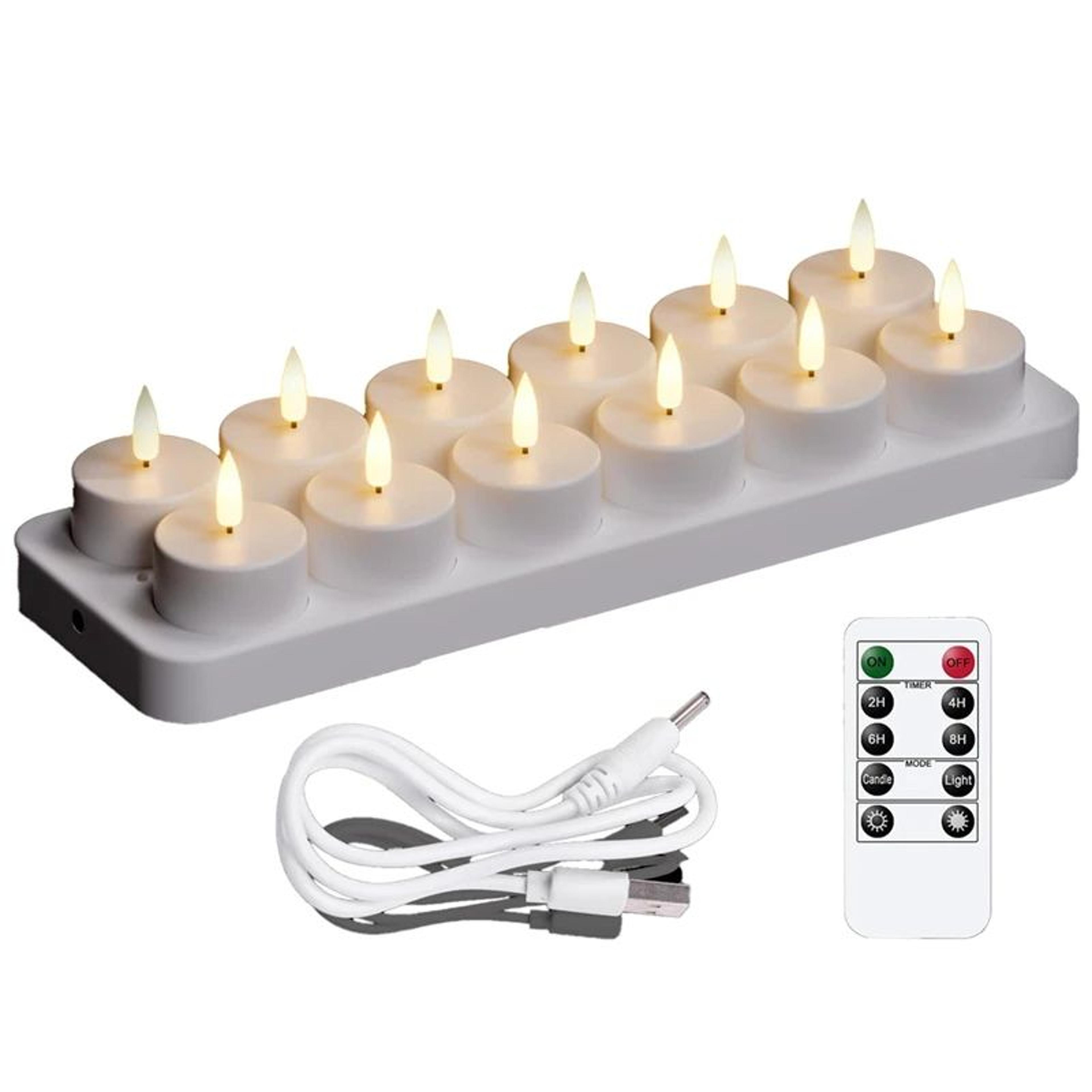 12 piece rechargeable led tea light candle set with remote
