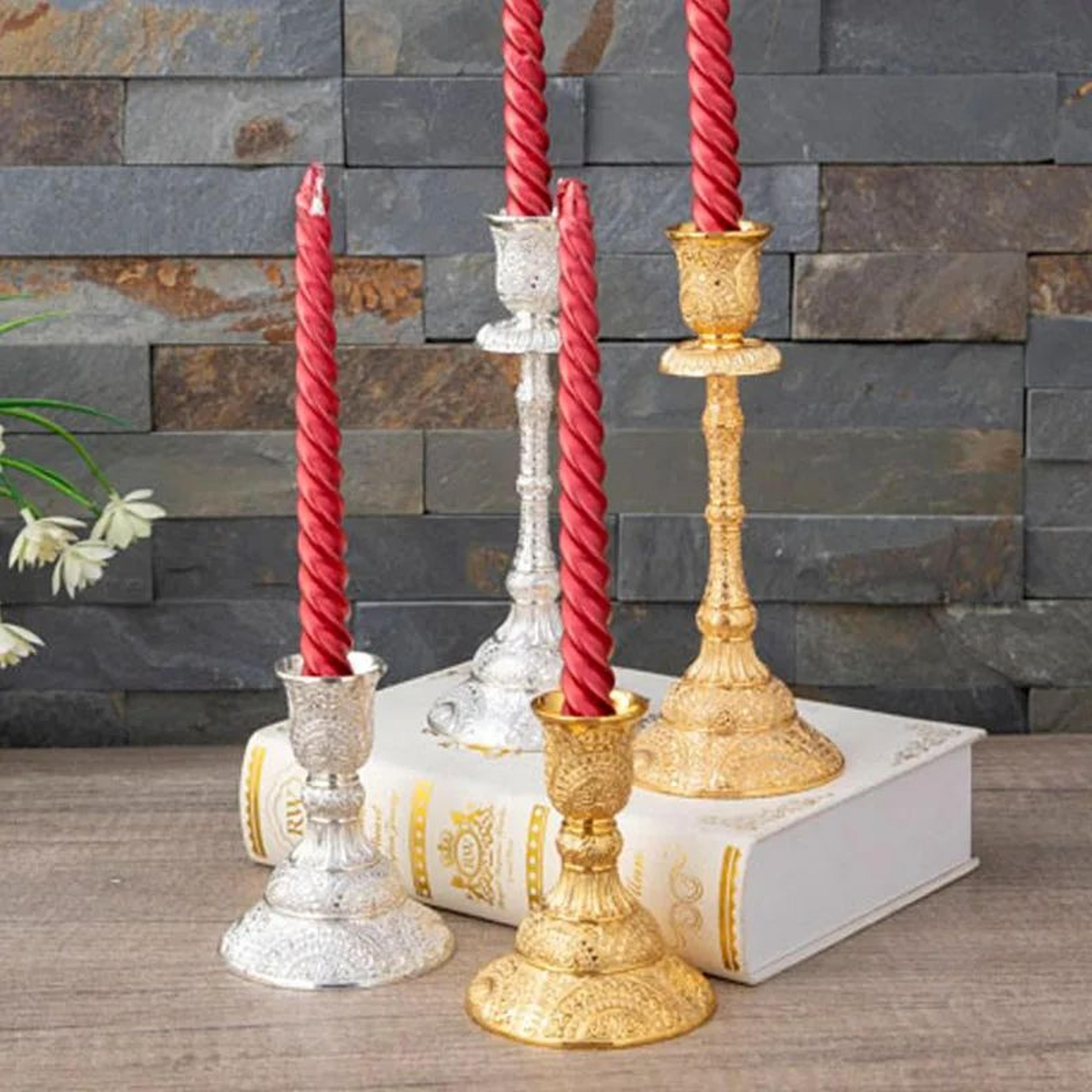 european metal candlestick holders set of 2 gold and silver