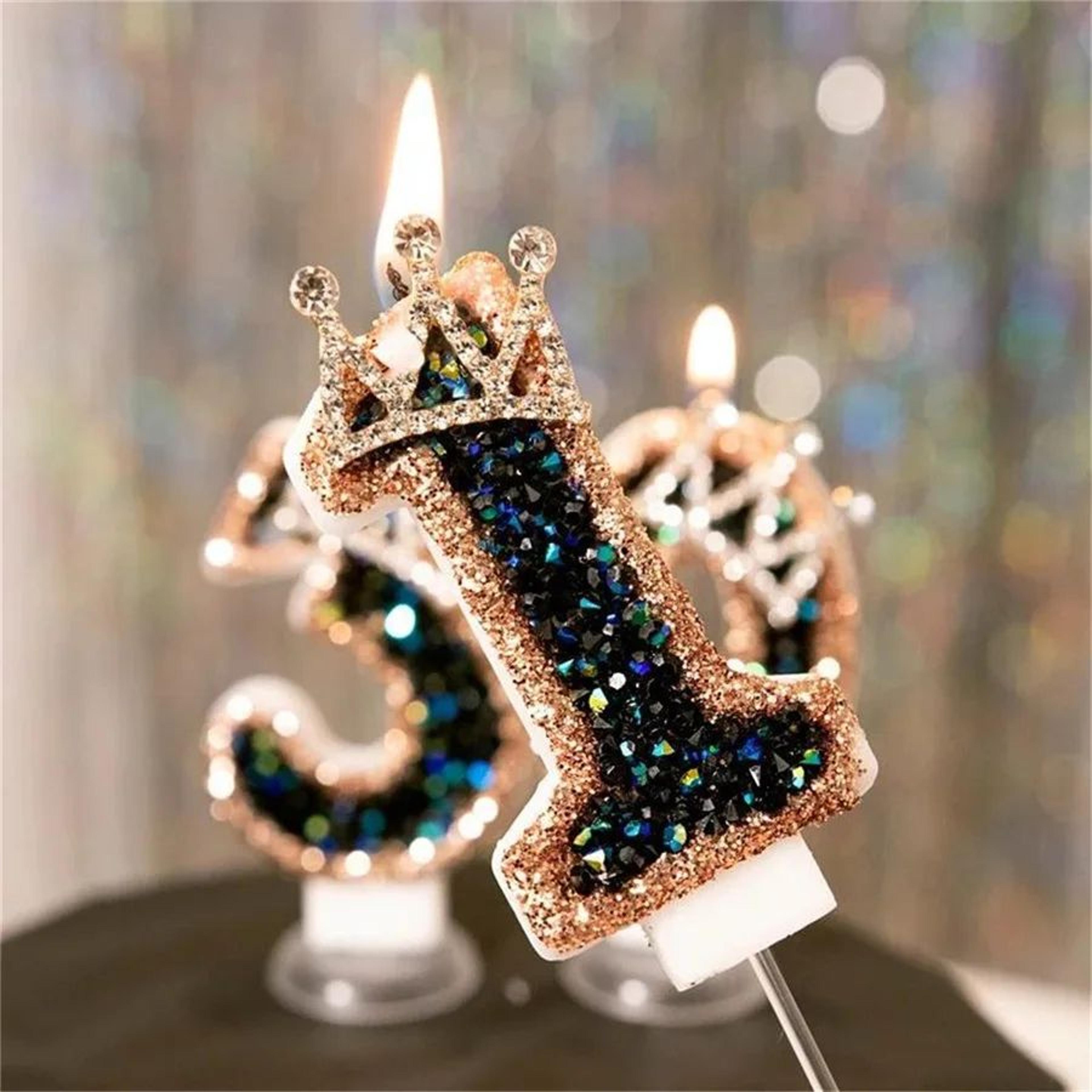 luxury rhinestone crown number birthday candle cake topper
