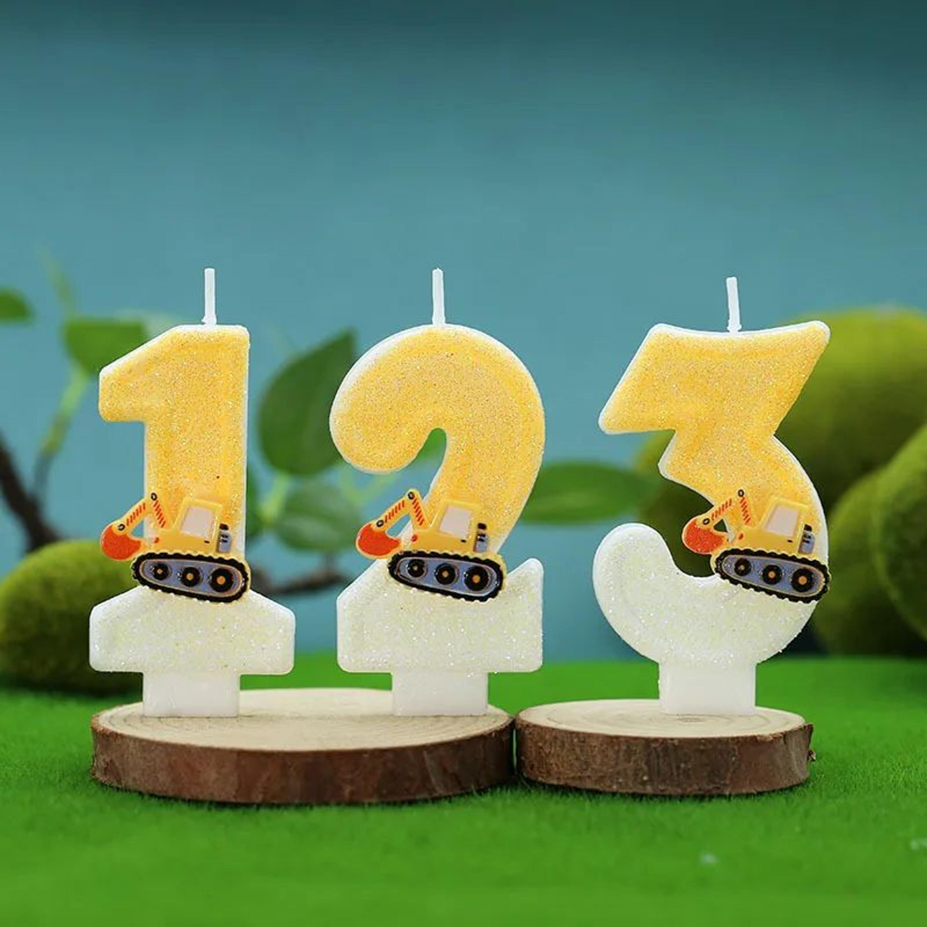 construction excavator number birthday candle cake topper