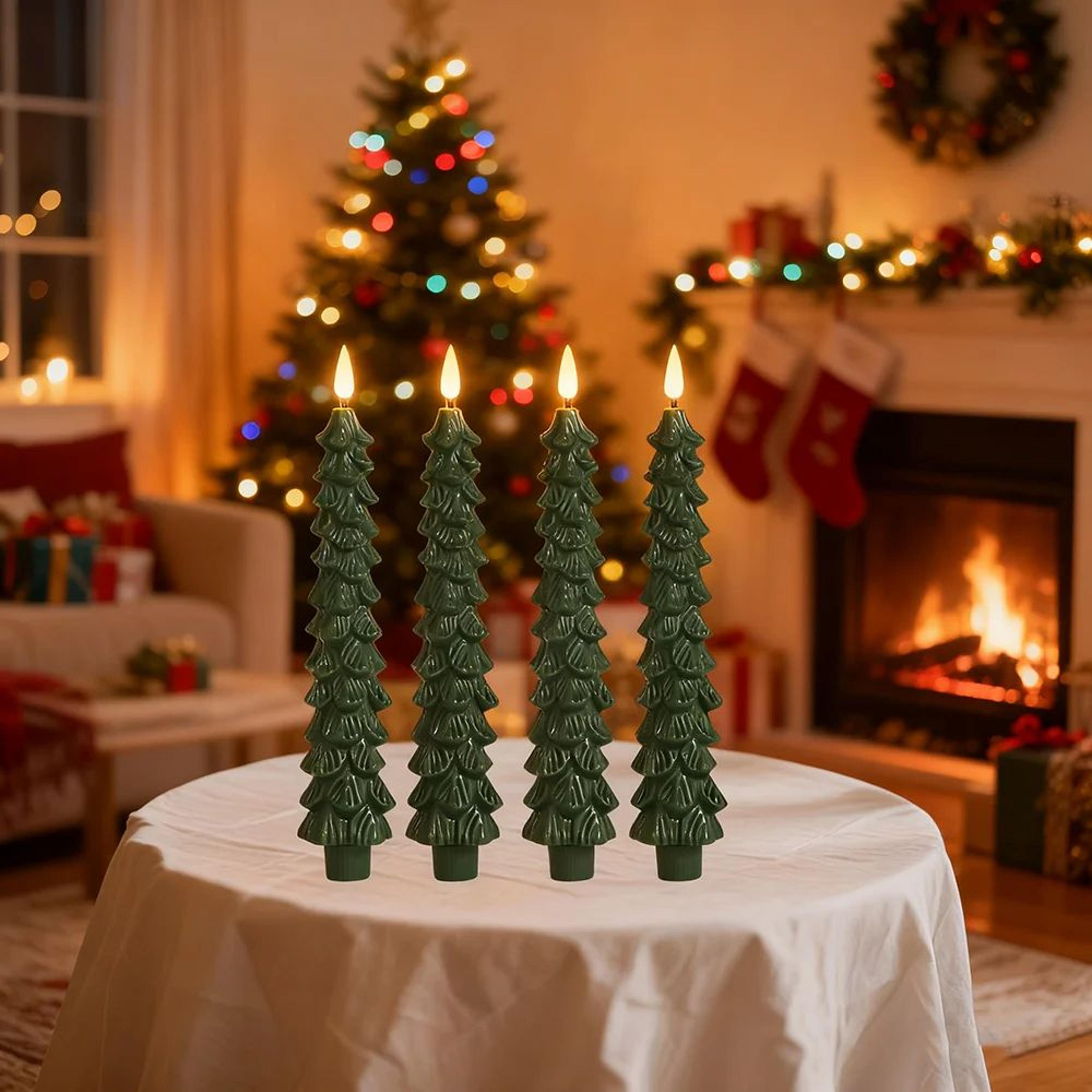 christmas tree led flameless candles with 3d flame wick set