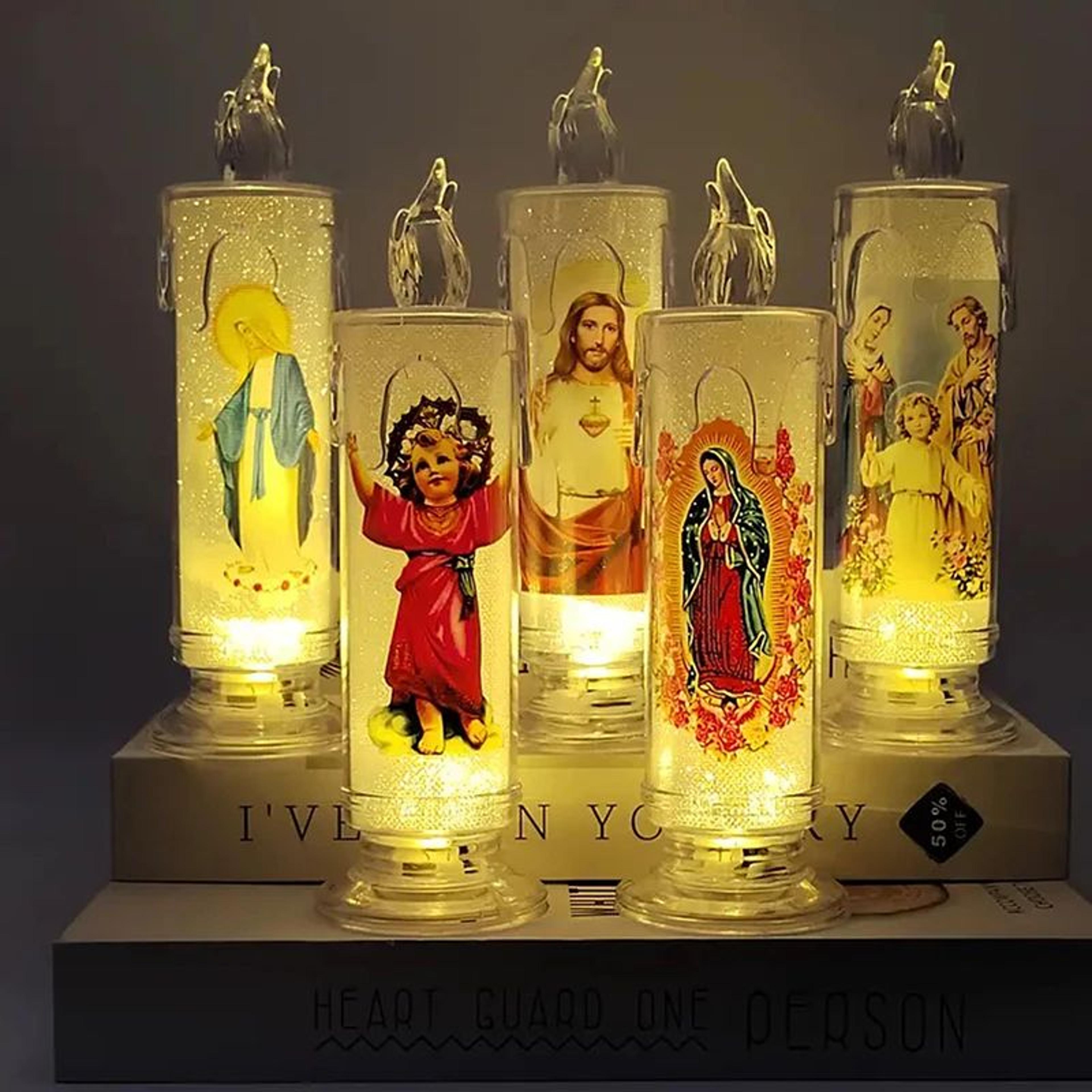flameless led prayer candle with jesus and virgin mary
