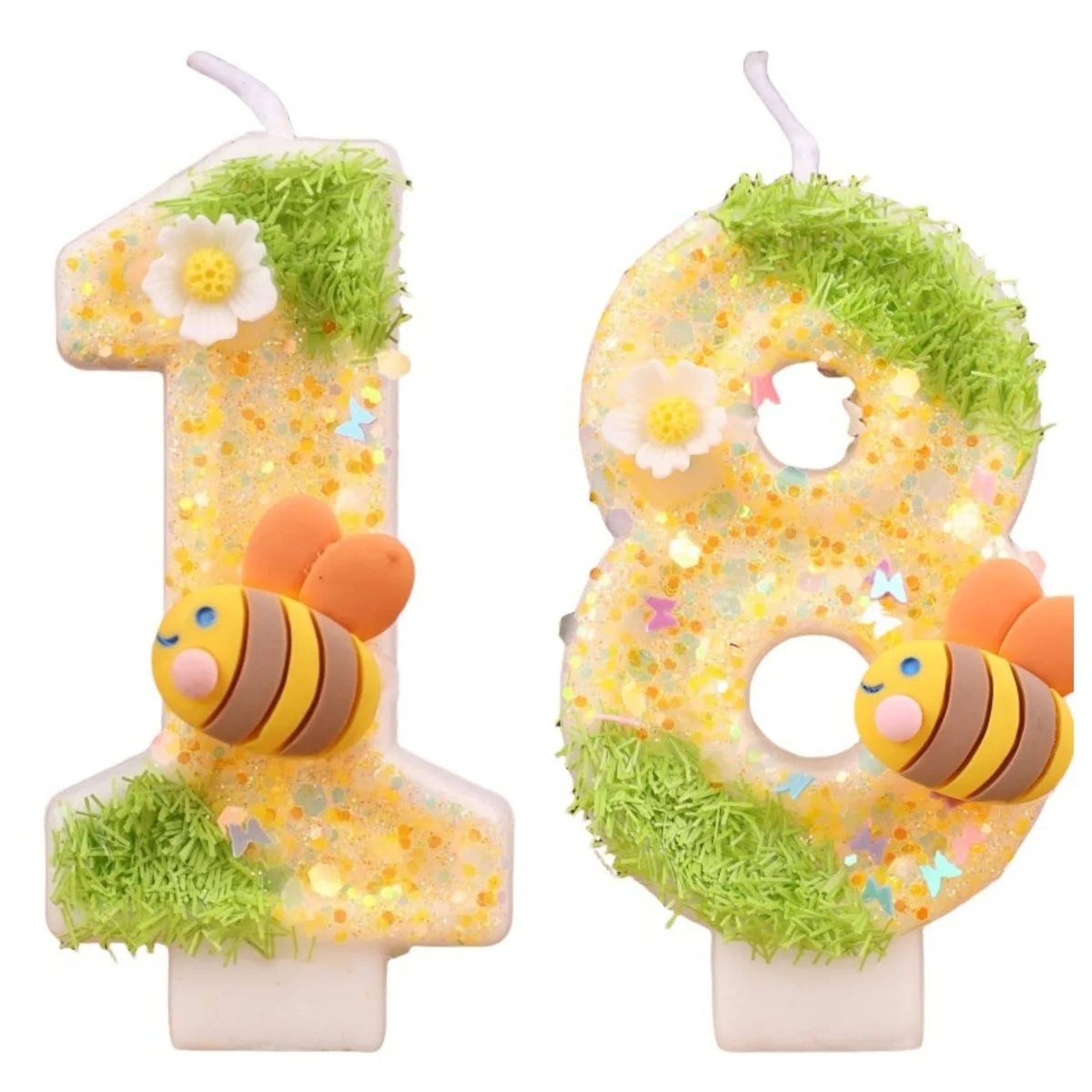 bee glitter number birthday candle cake topper 0 to 9