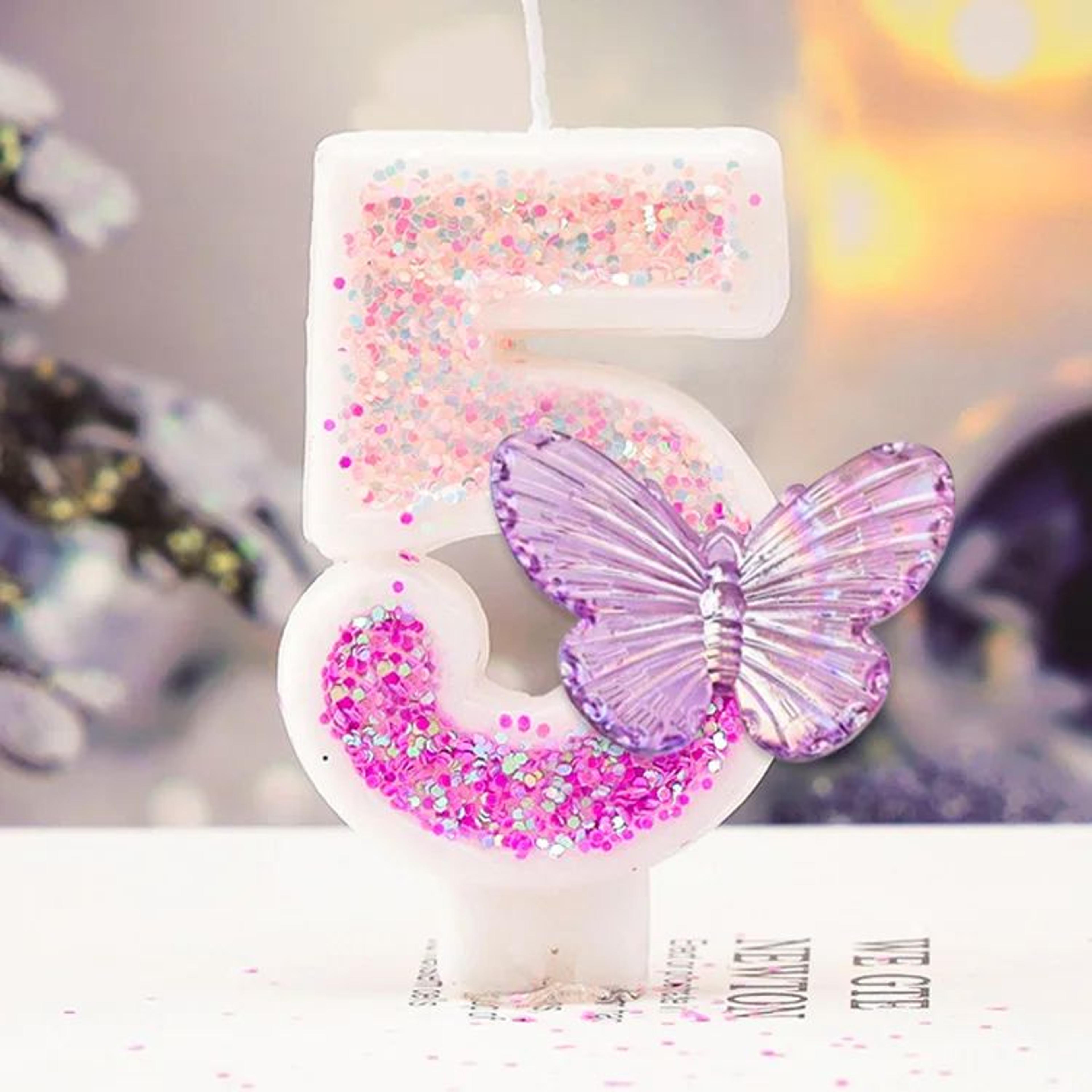 purple butterfly number birthday candle for princess cake