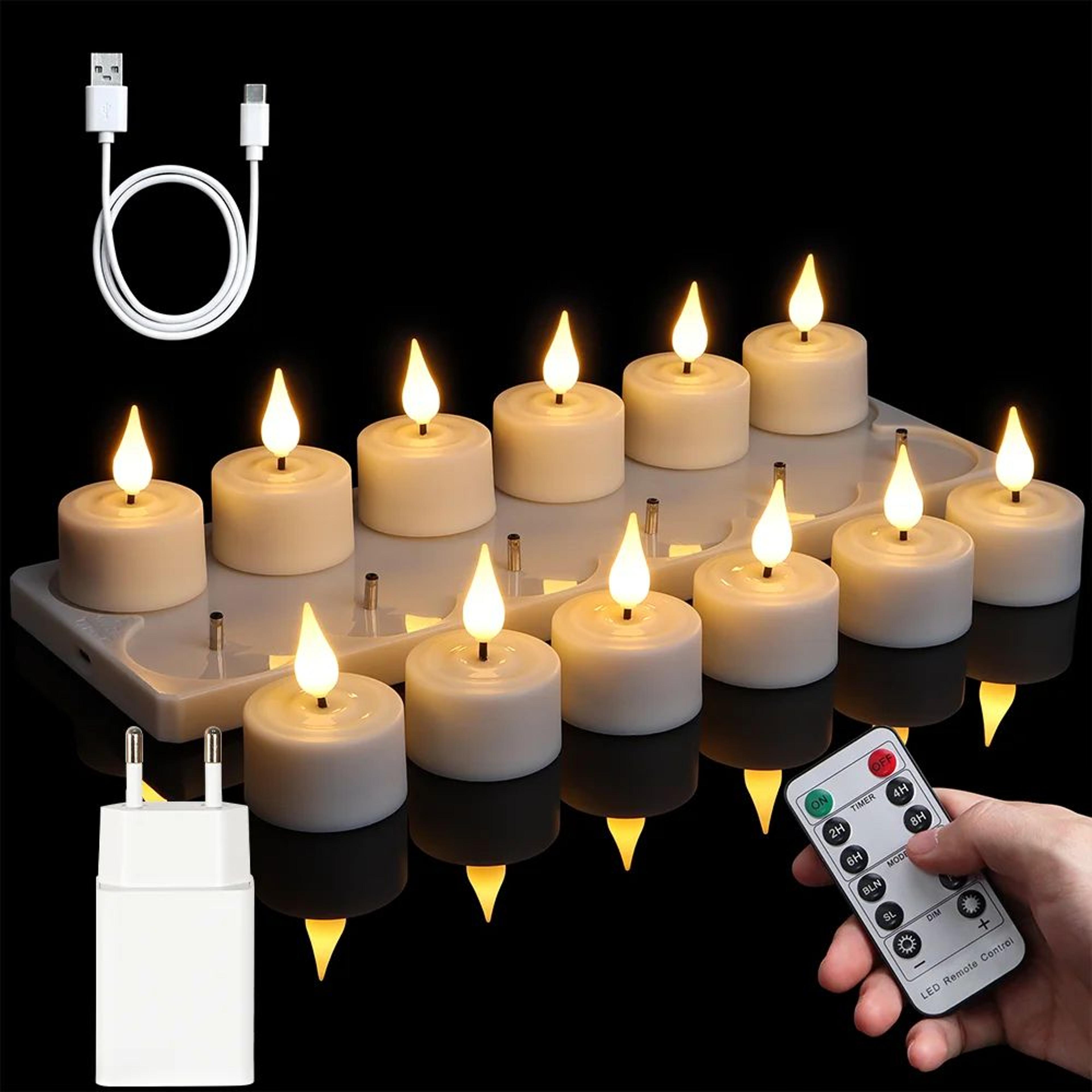 rechargeable led tea light candles with timer and black cups set