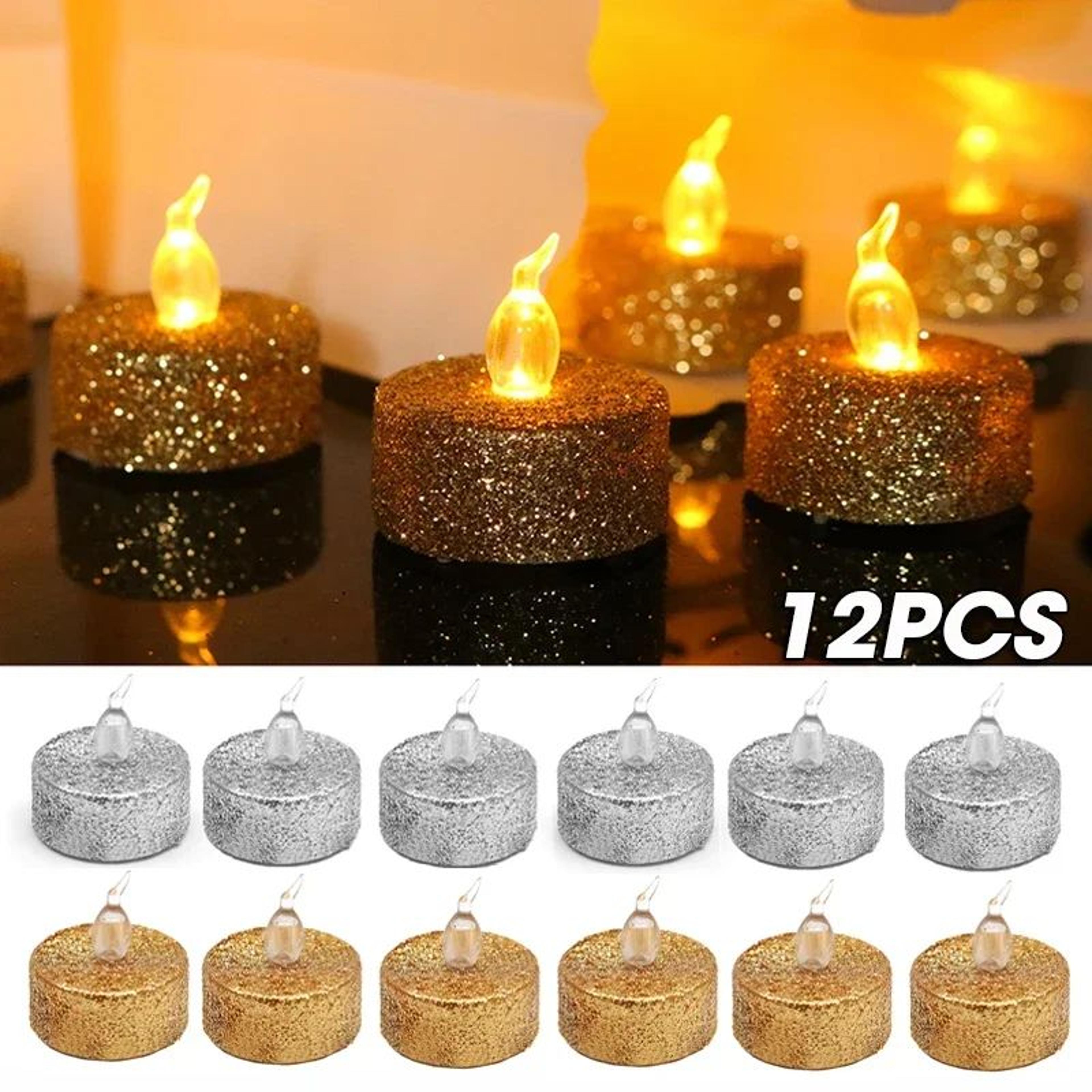 gold glitter flameless led tealight candles for party and wedding decor