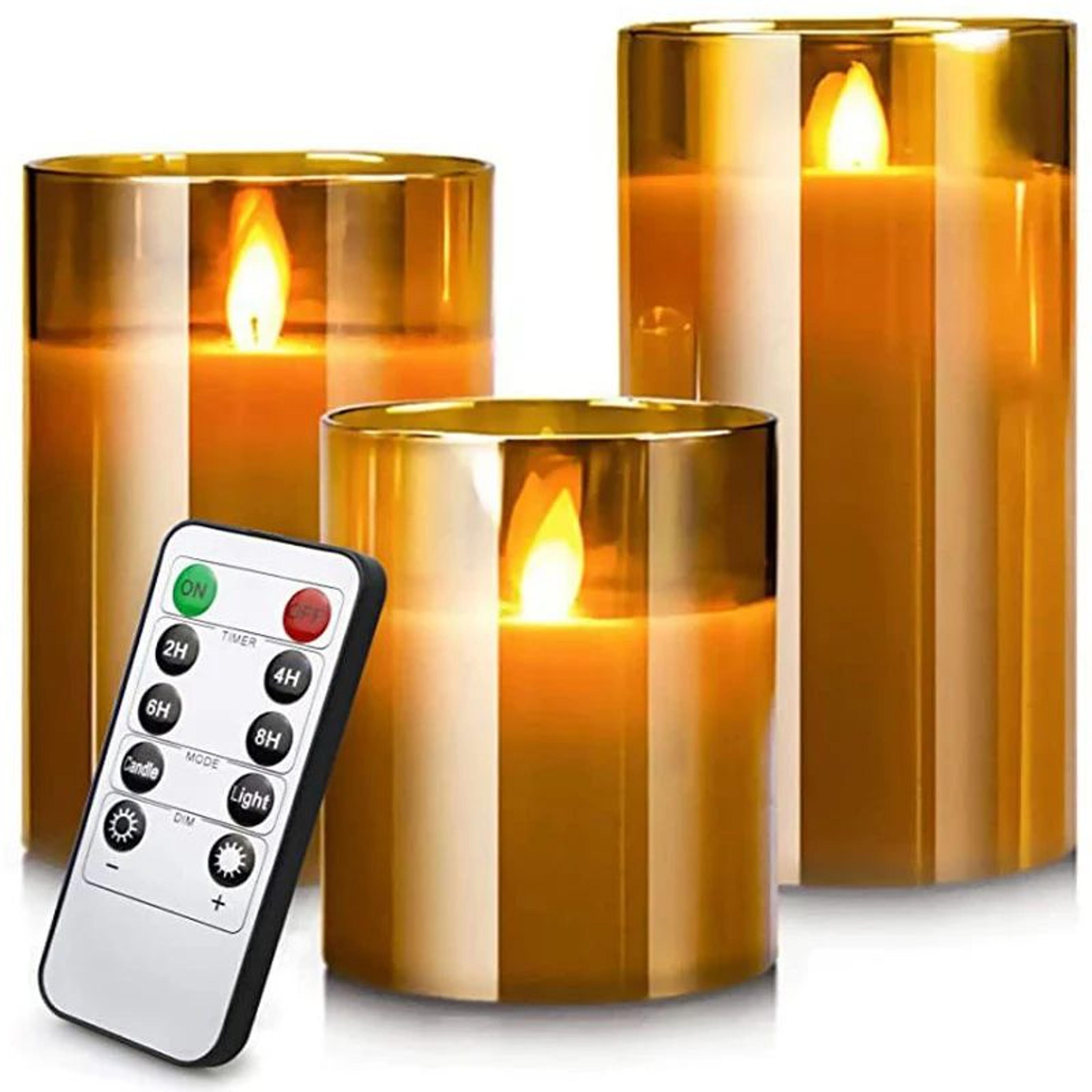 led glass flameless candle set with remote control and timer