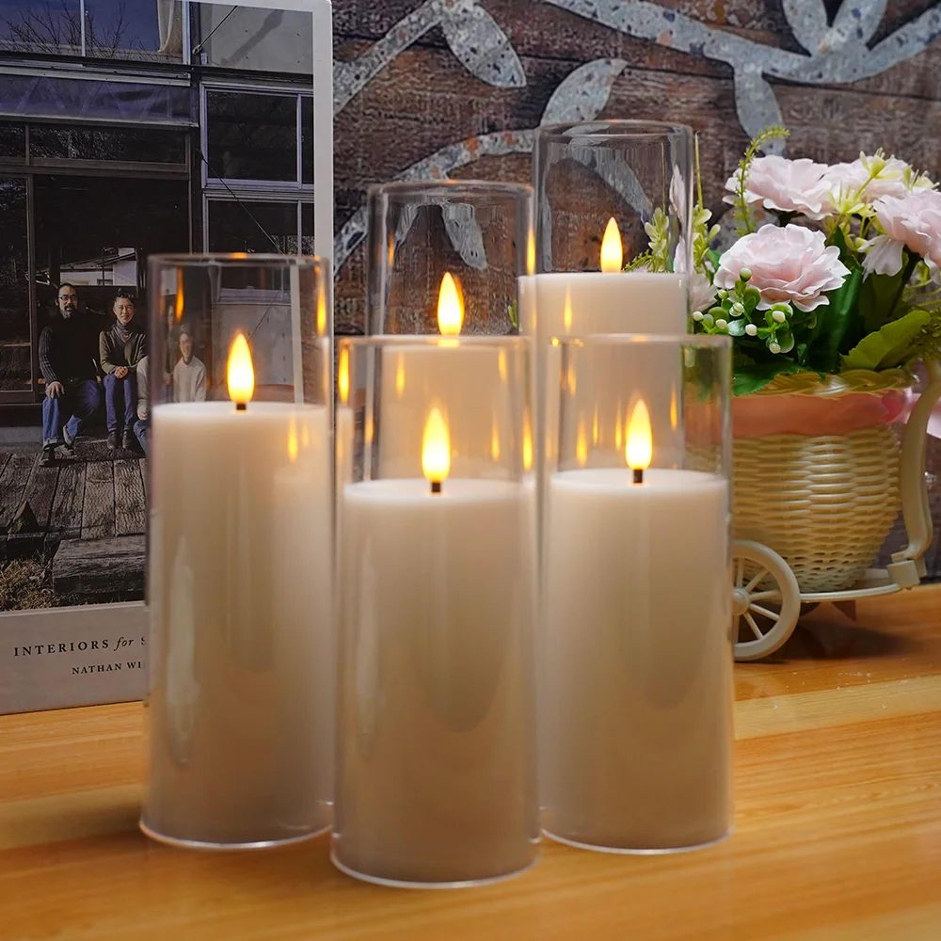 classic white flameless led candle set with remote control 5 piece