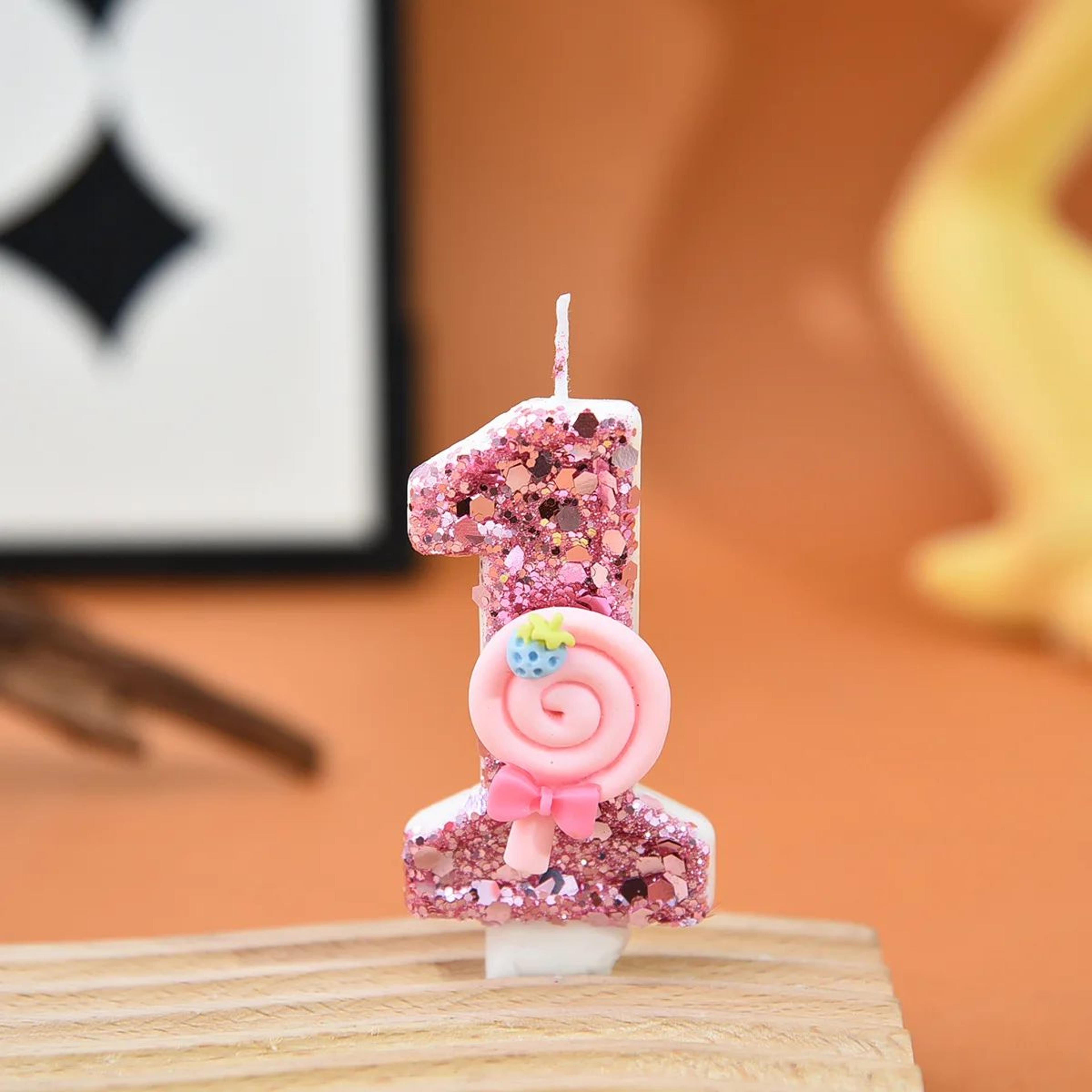 pink lollipop number birthday candle cake topper