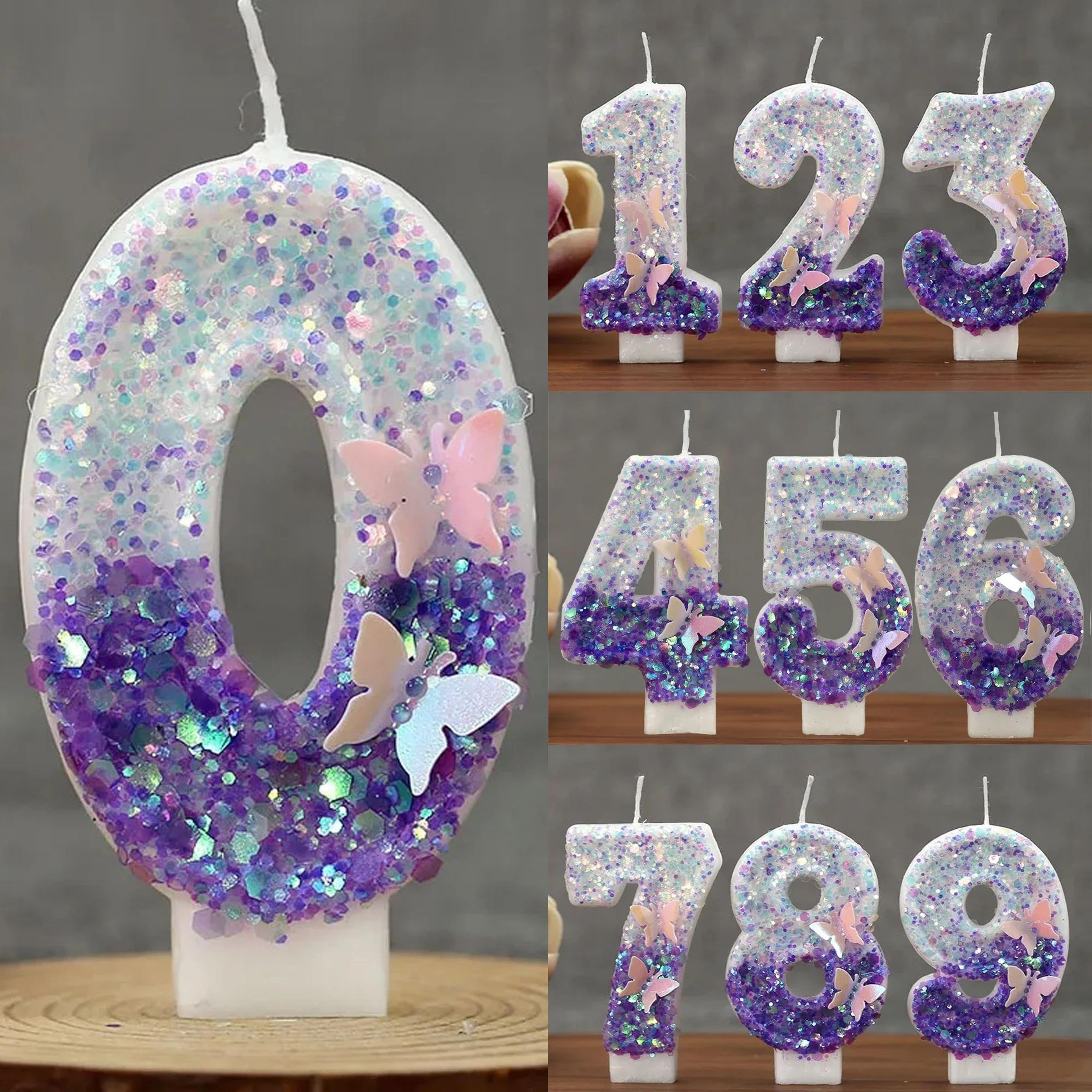 pink butterfly number birthday candle cake topper