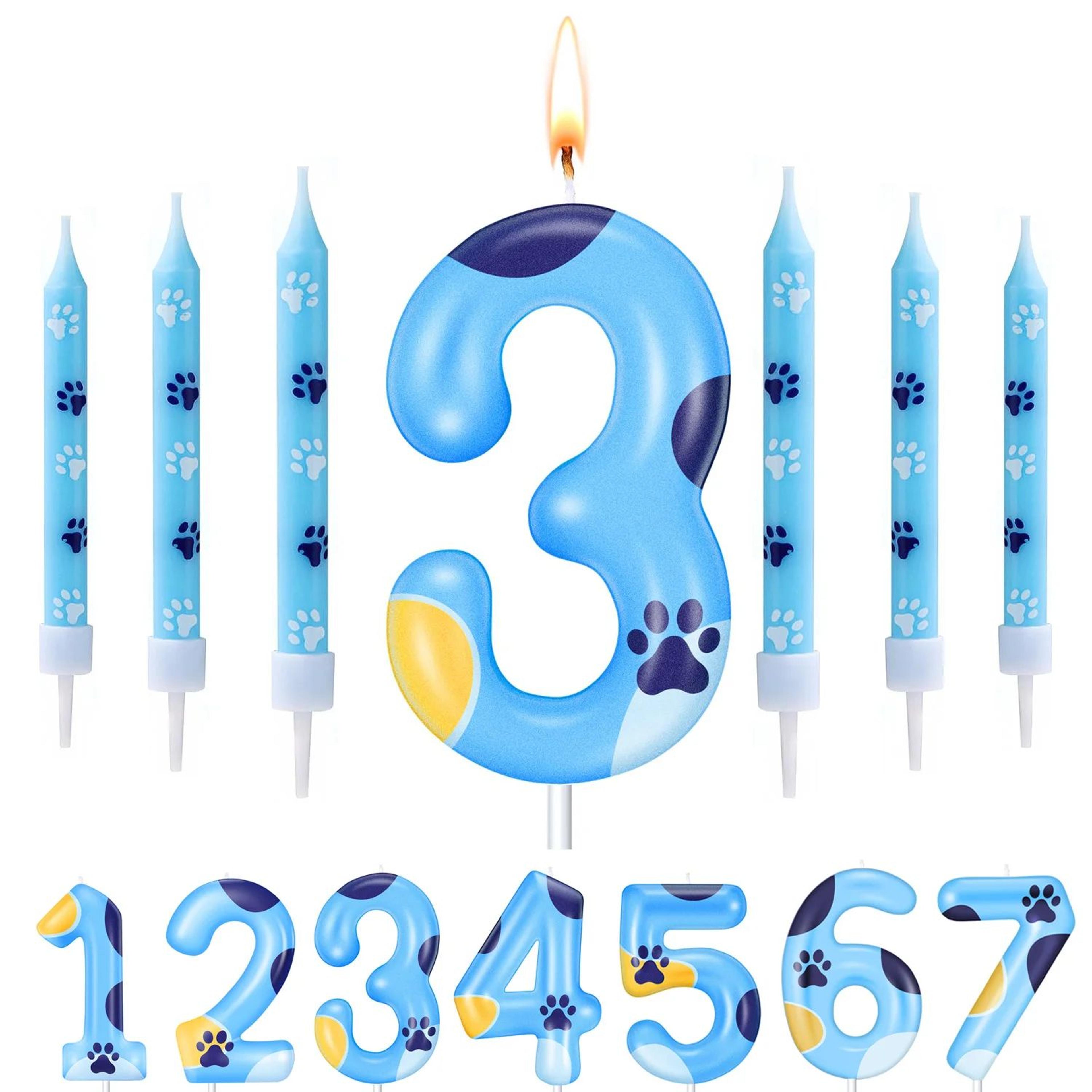 blue dog paw number birthday candle cake topper
