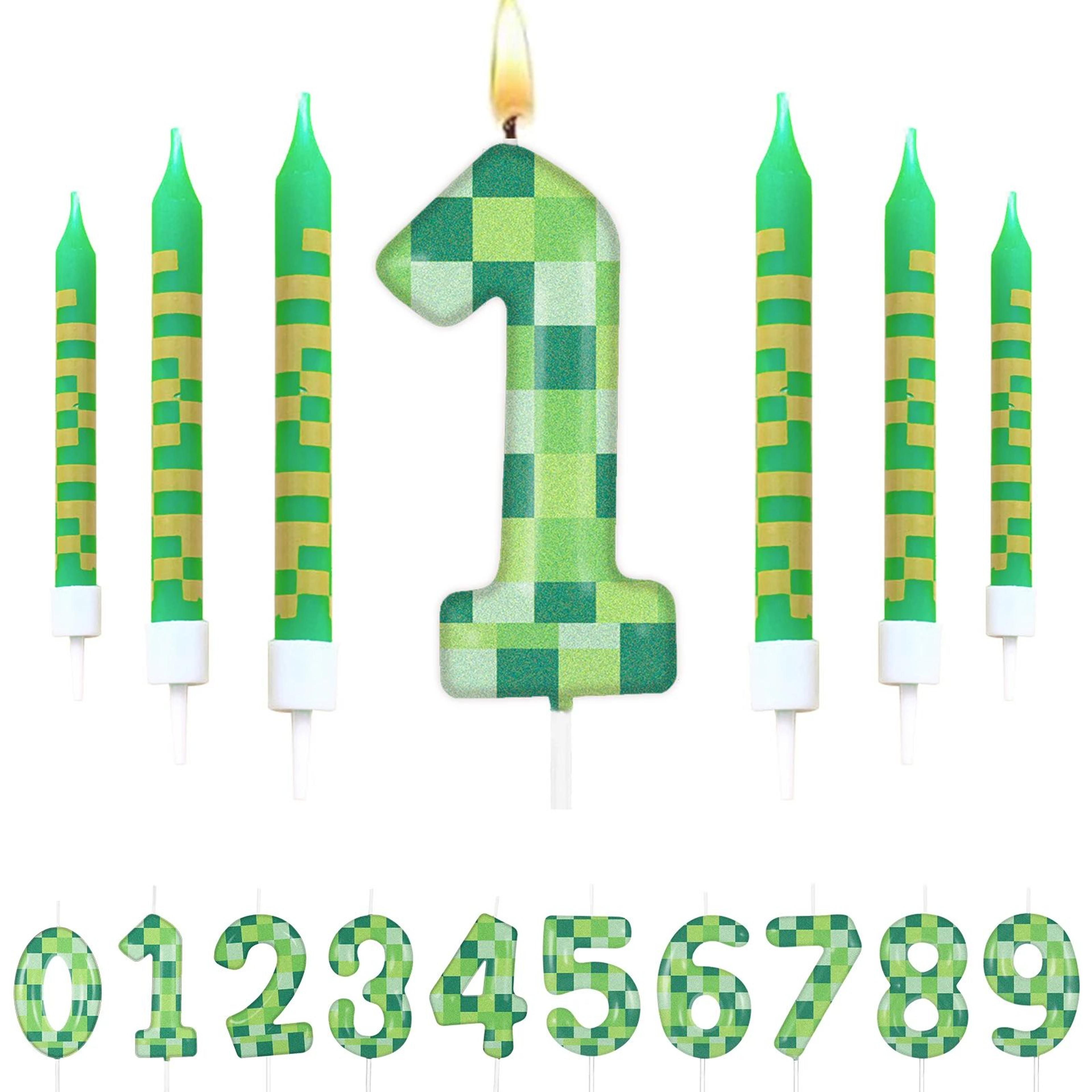 pixel theme number birthday candles set for cake decoration